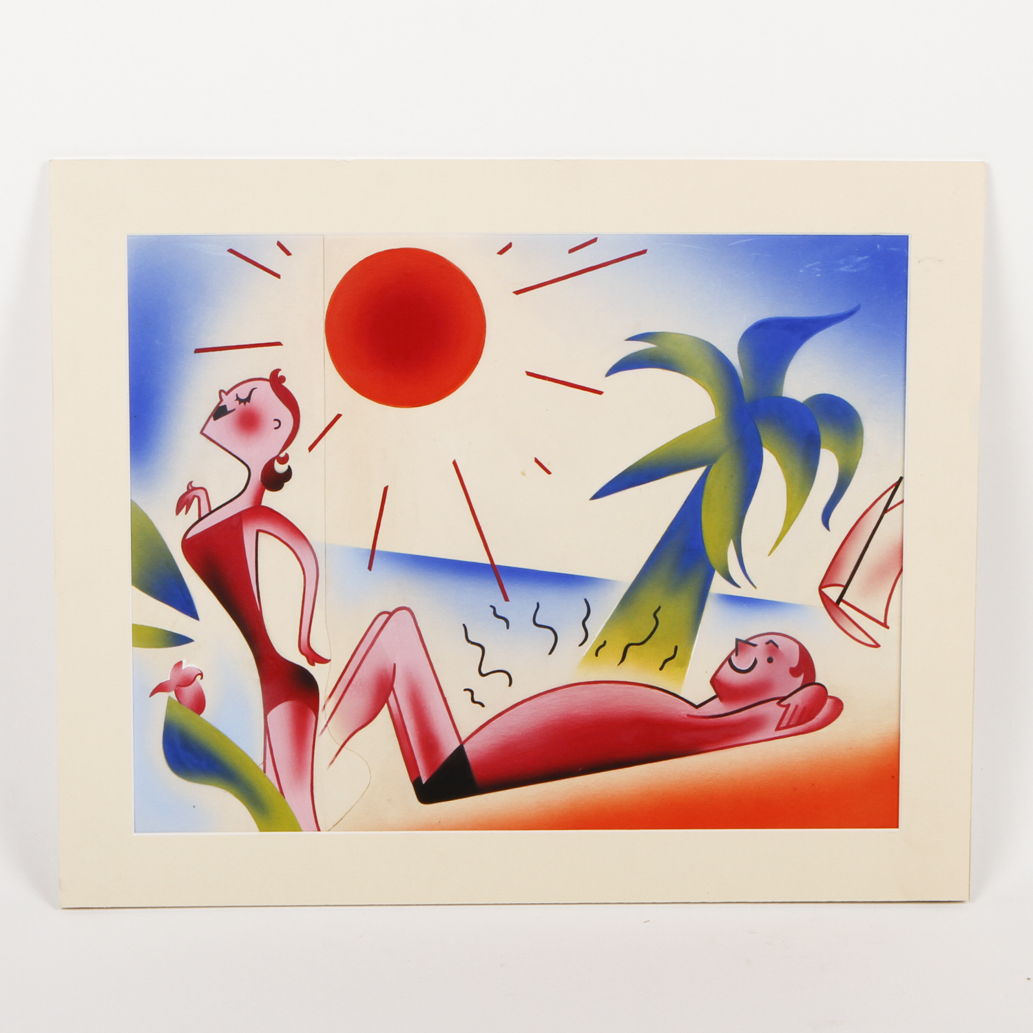 Air-Brushed Illustration on Paper of a Summer Scene