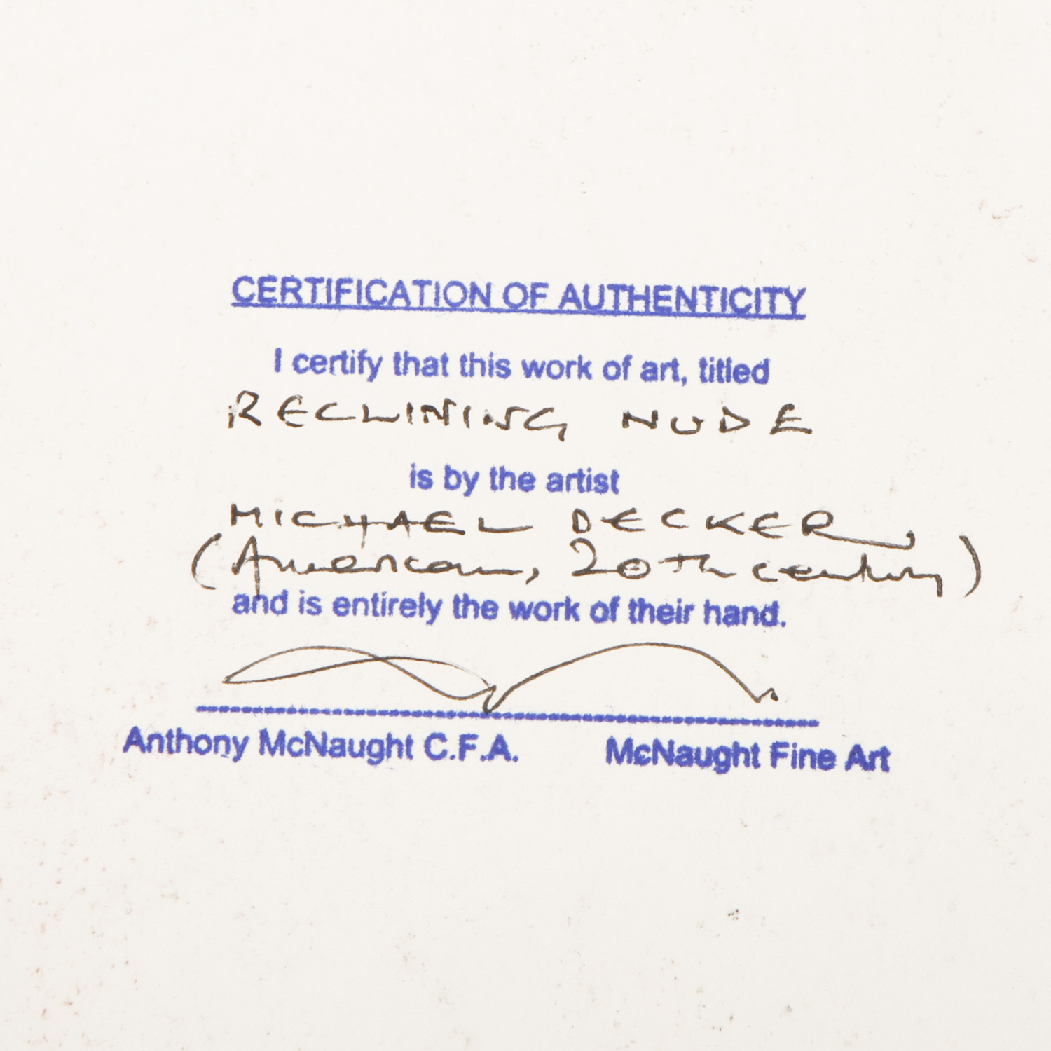 Pen and Ink Drawing on Paper "Reclining Nude" Attributed to Michael Decker