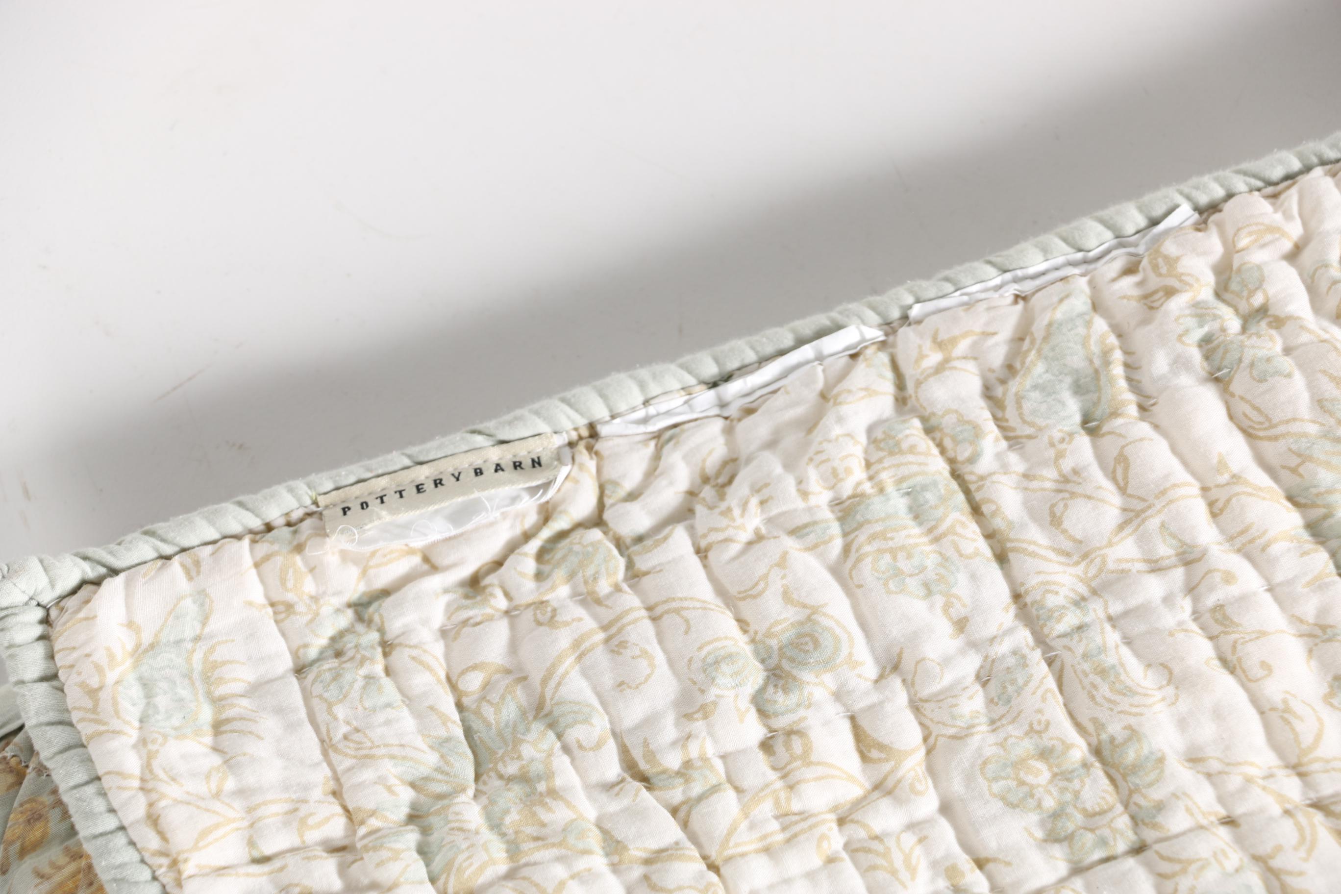 Blue and Tan Quilted Bedspread