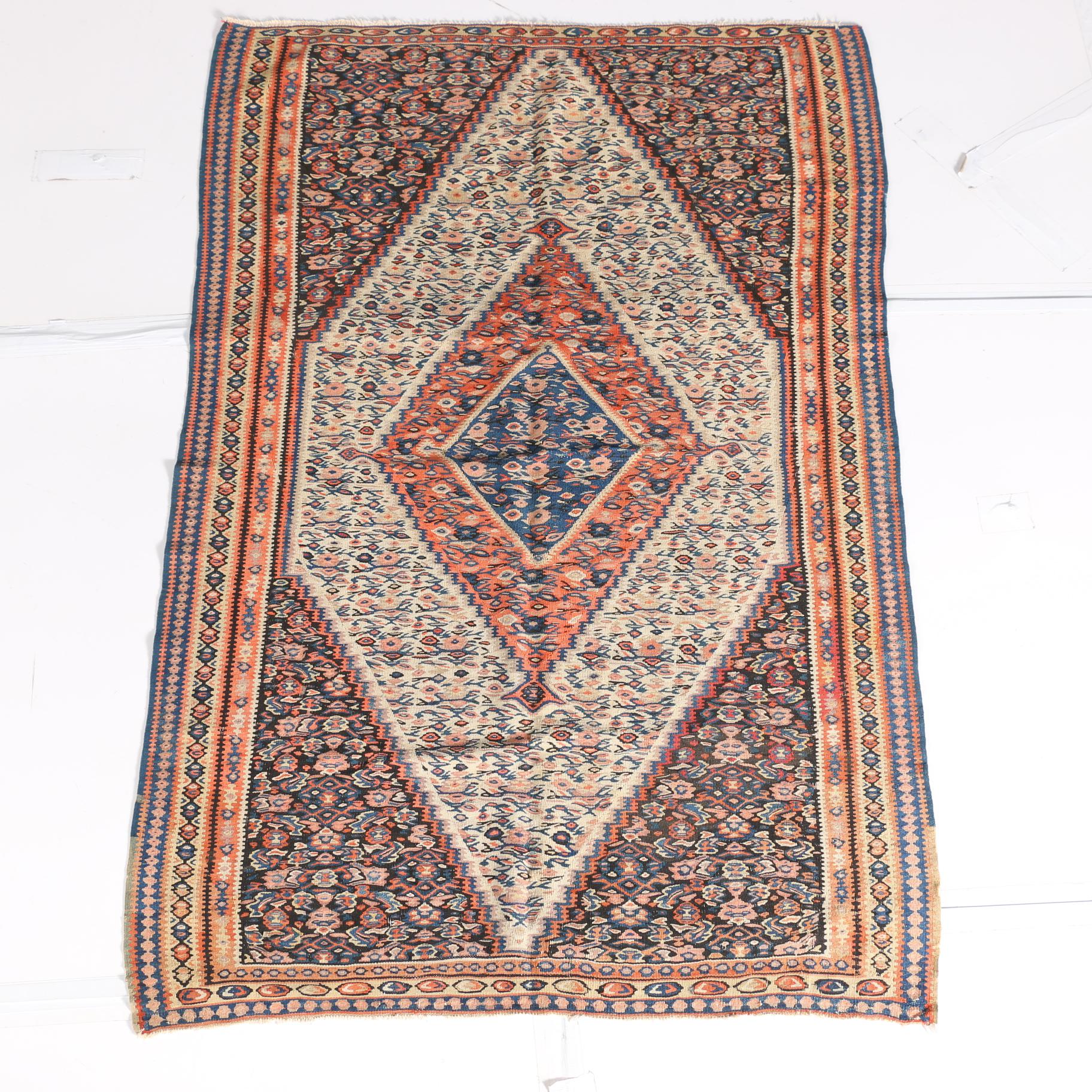 Antique Handwoven Persian Senneh Kilim, Circa 1920
