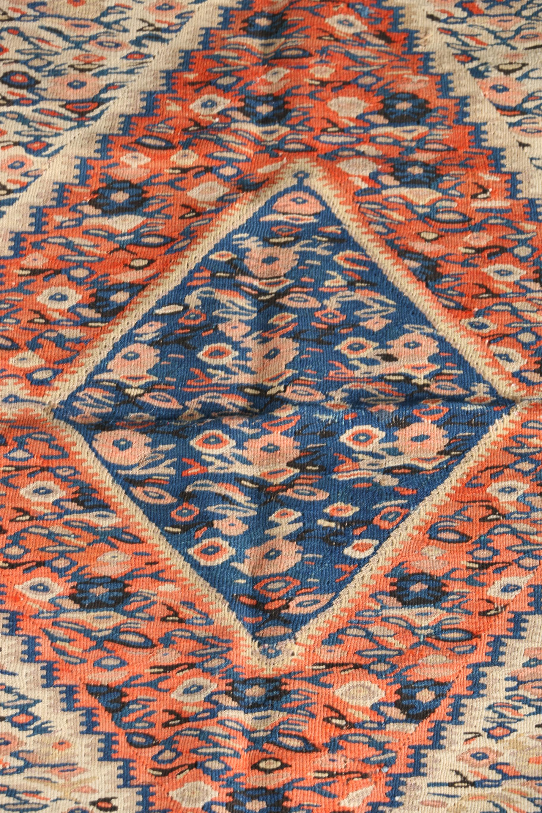 Antique Handwoven Persian Senneh Kilim, Circa 1920