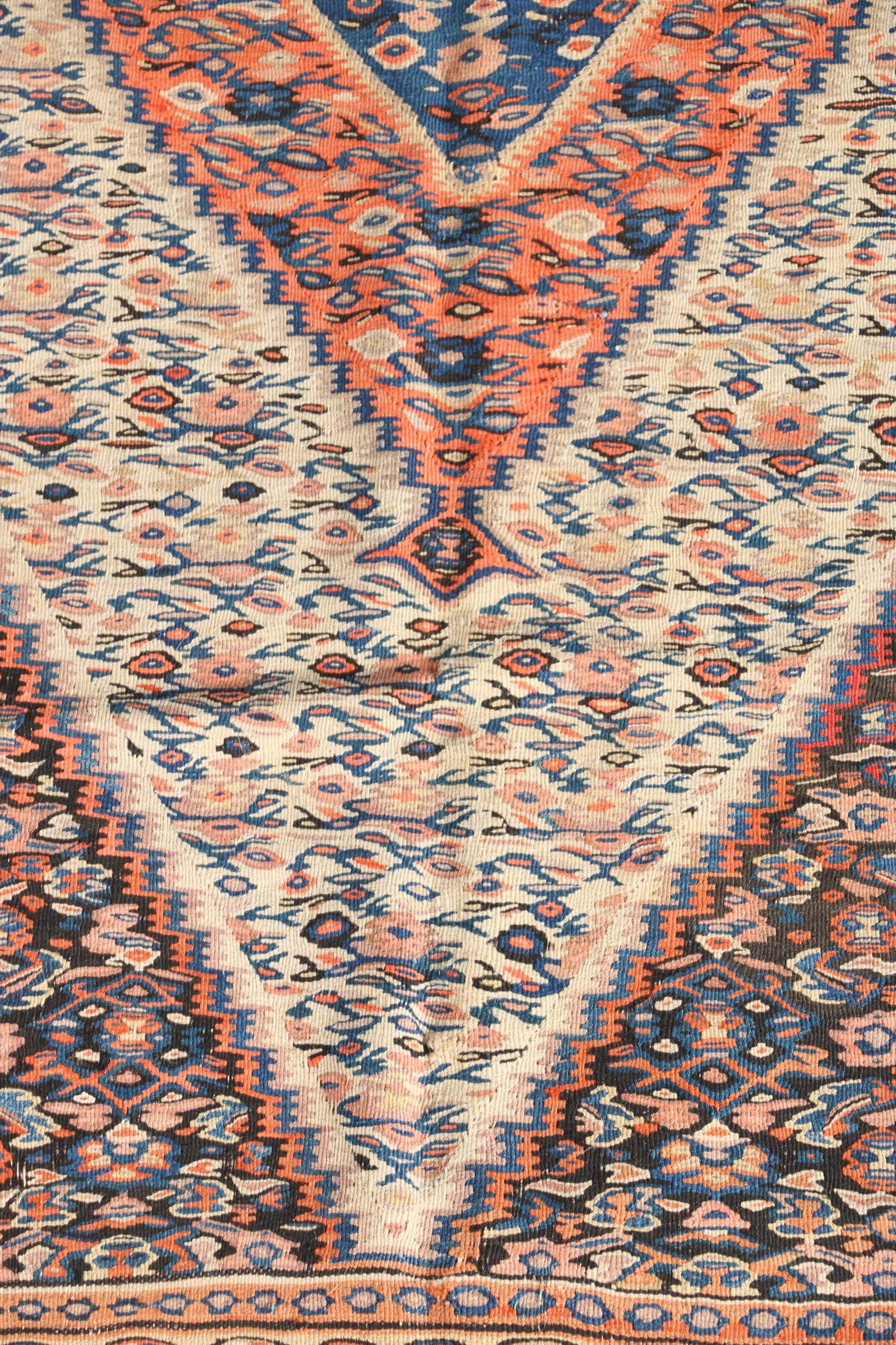 Antique Handwoven Persian Senneh Kilim, Circa 1920