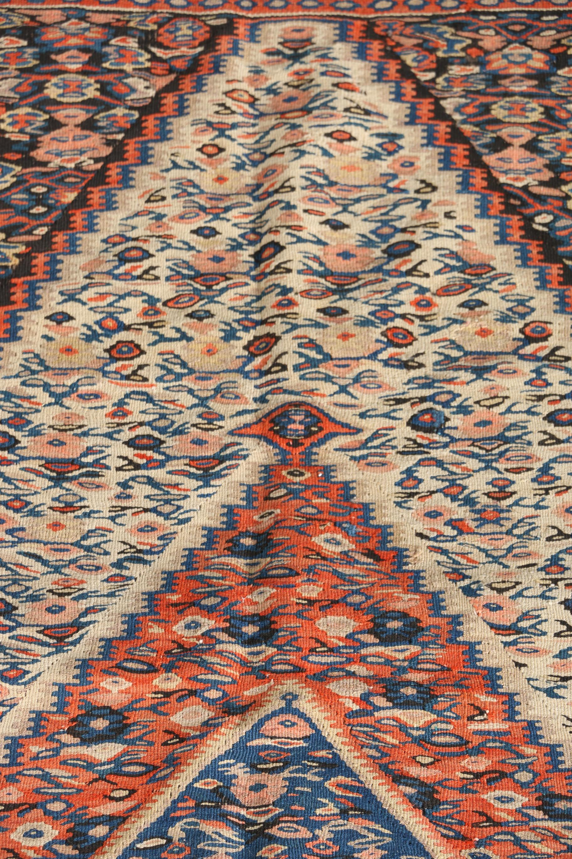 Antique Handwoven Persian Senneh Kilim, Circa 1920