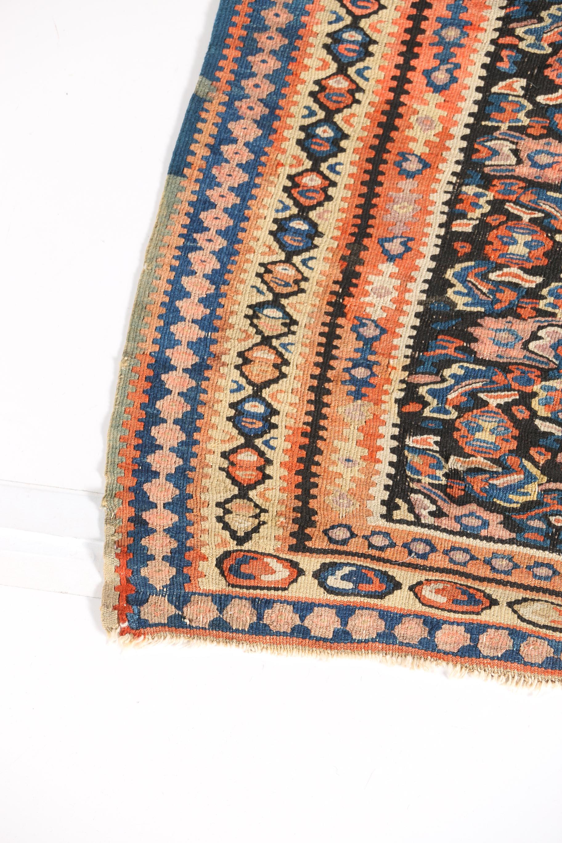 Antique Handwoven Persian Senneh Kilim, Circa 1920