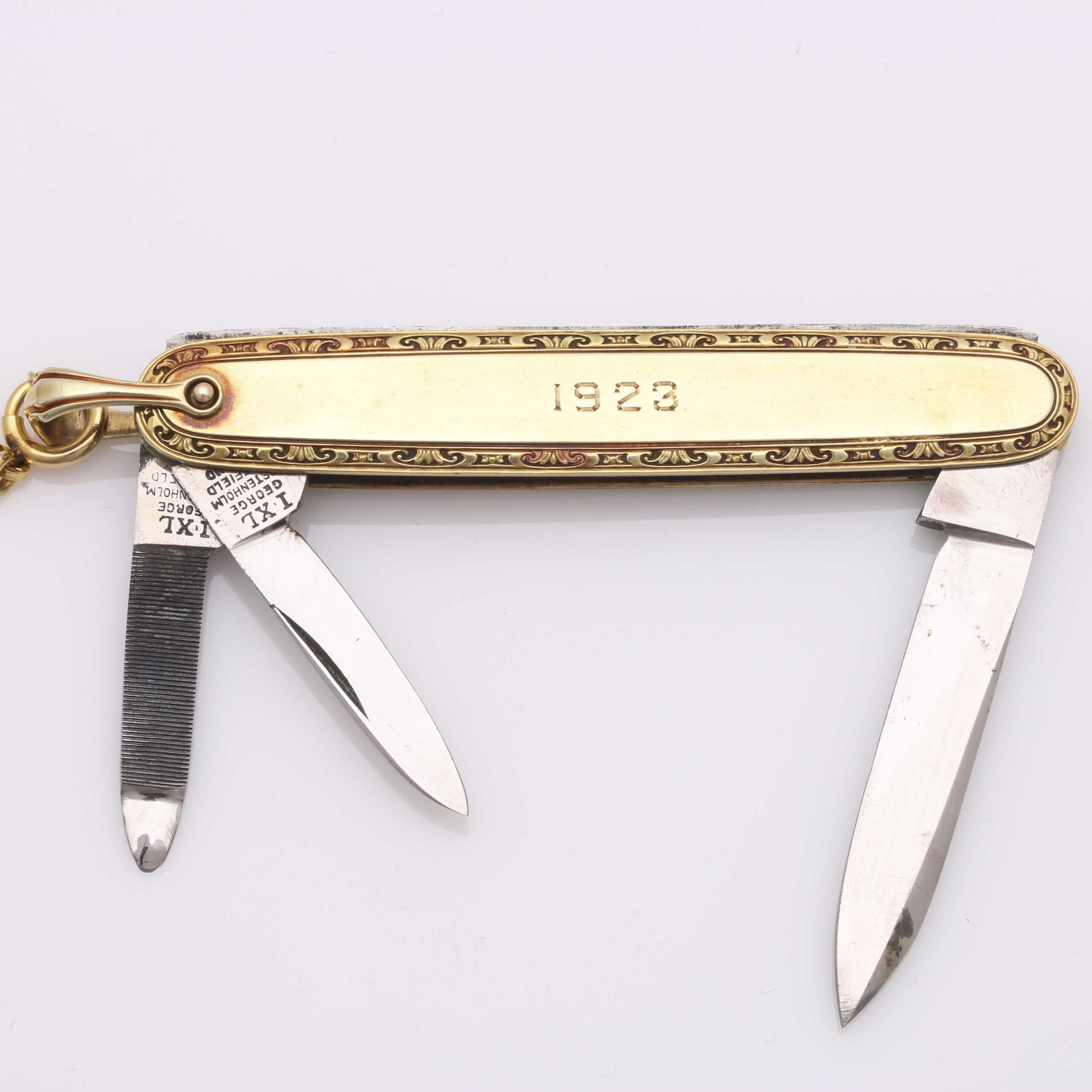 14K Gold Pocket Watch, 14K George Wostenholm Pocket Knife, and Simmons Fob Chain