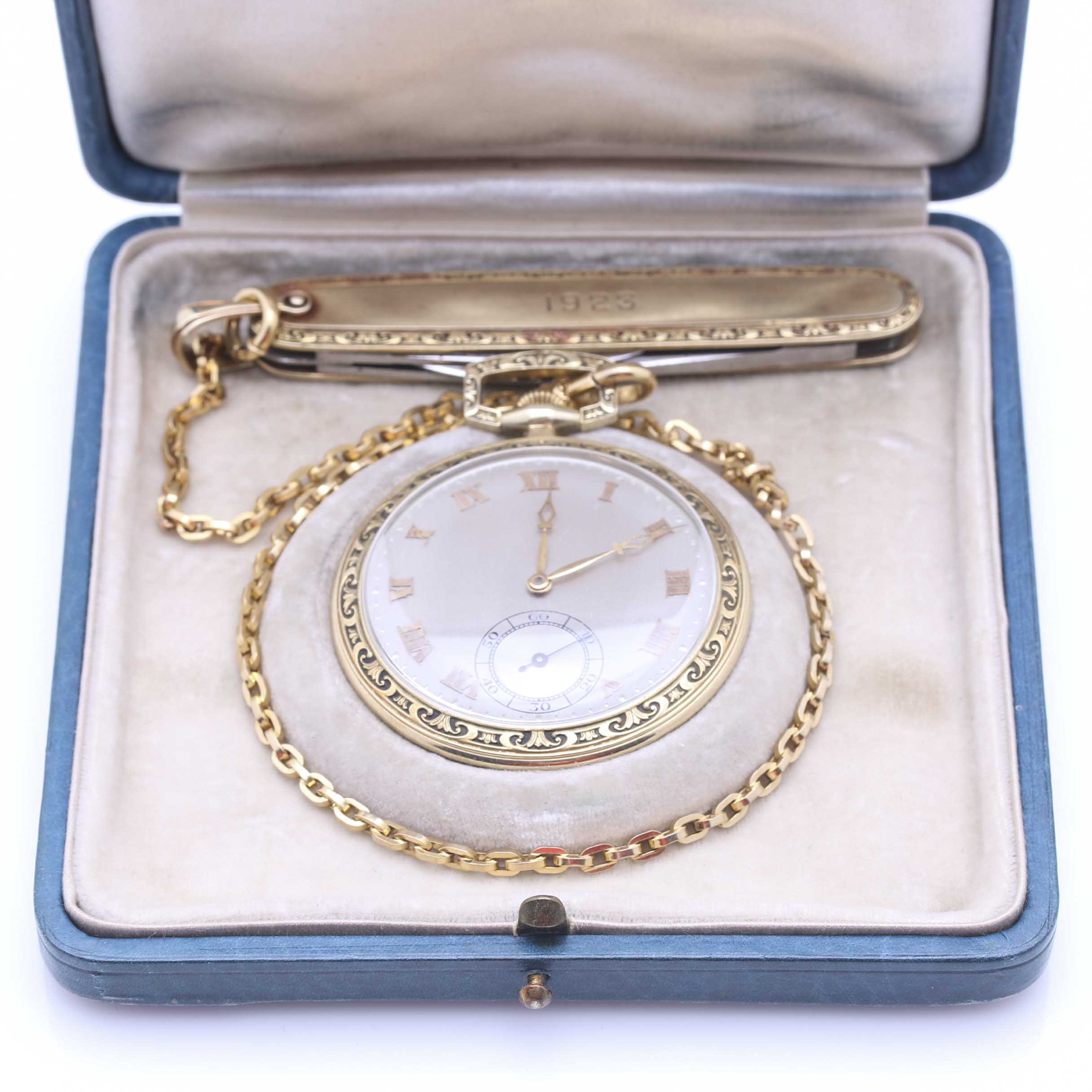 14K Gold Pocket Watch, 14K George Wostenholm Pocket Knife, and Simmons Fob Chain