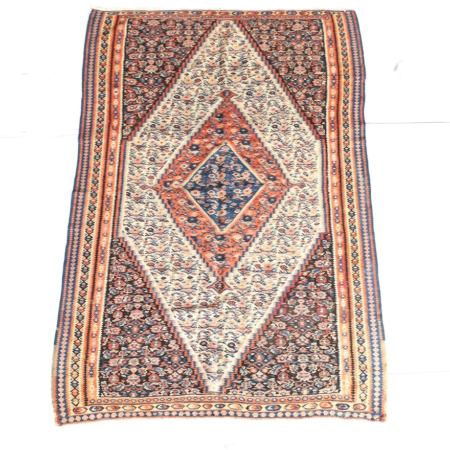 Antique Handwoven Persian Senneh Kilim, Circa 1920