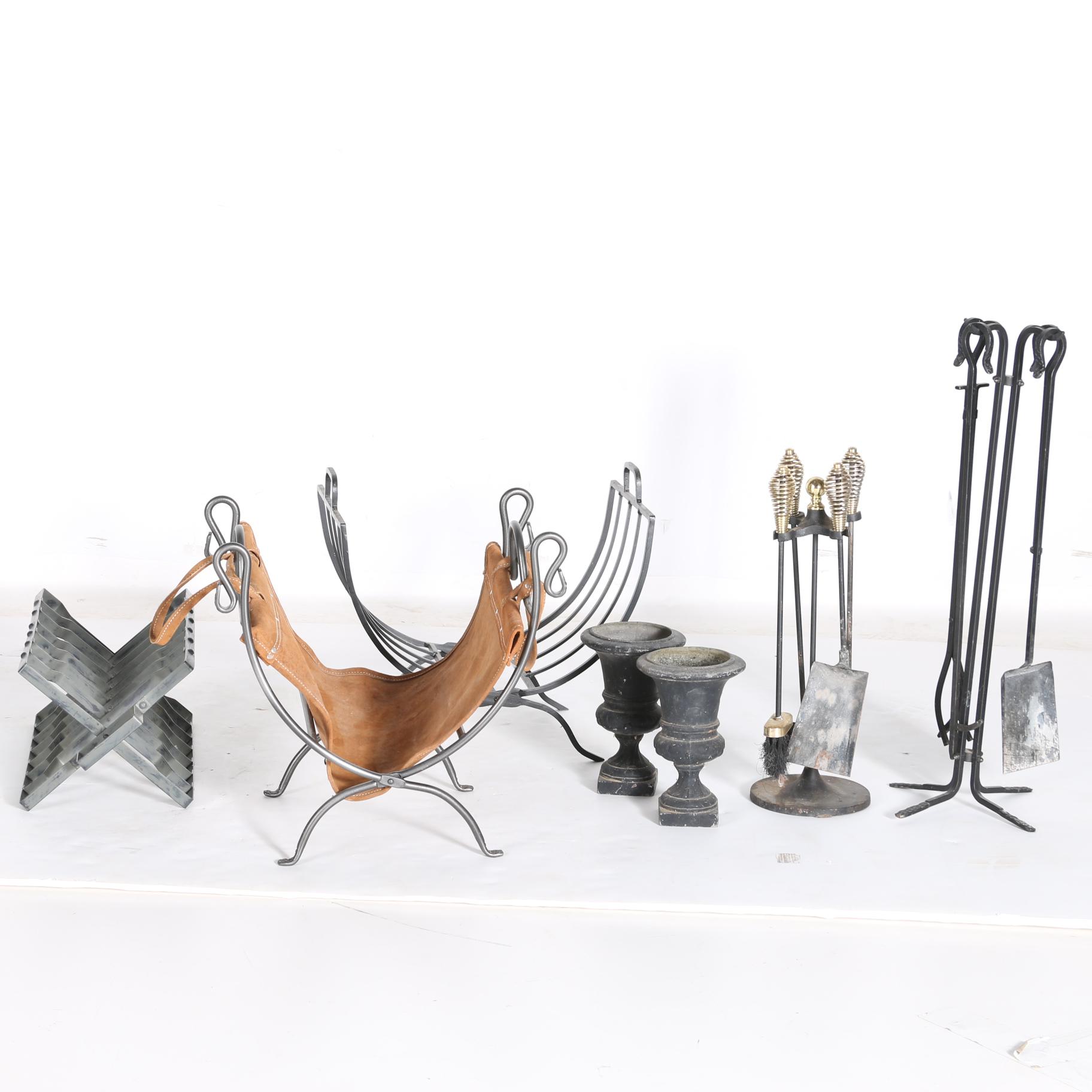Iron Log Holders and Fireplace Sets