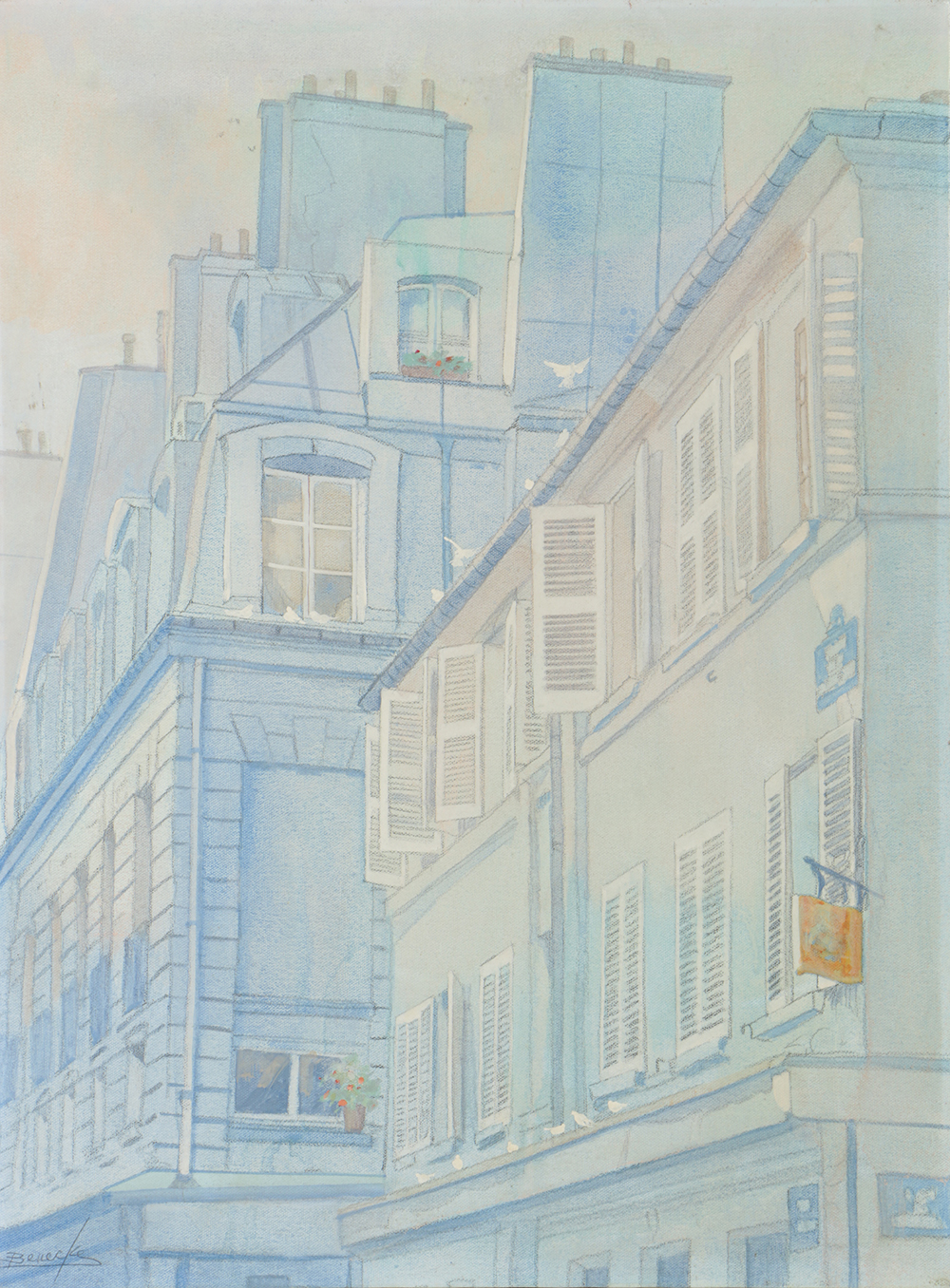 William Benecke Oil Painting "Building in Paris, Late Afternoon"