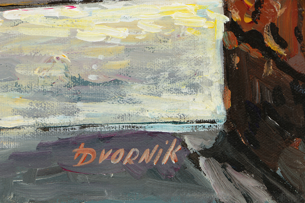 Yuri Dvornik Oil on Canvas of Street View through Archway