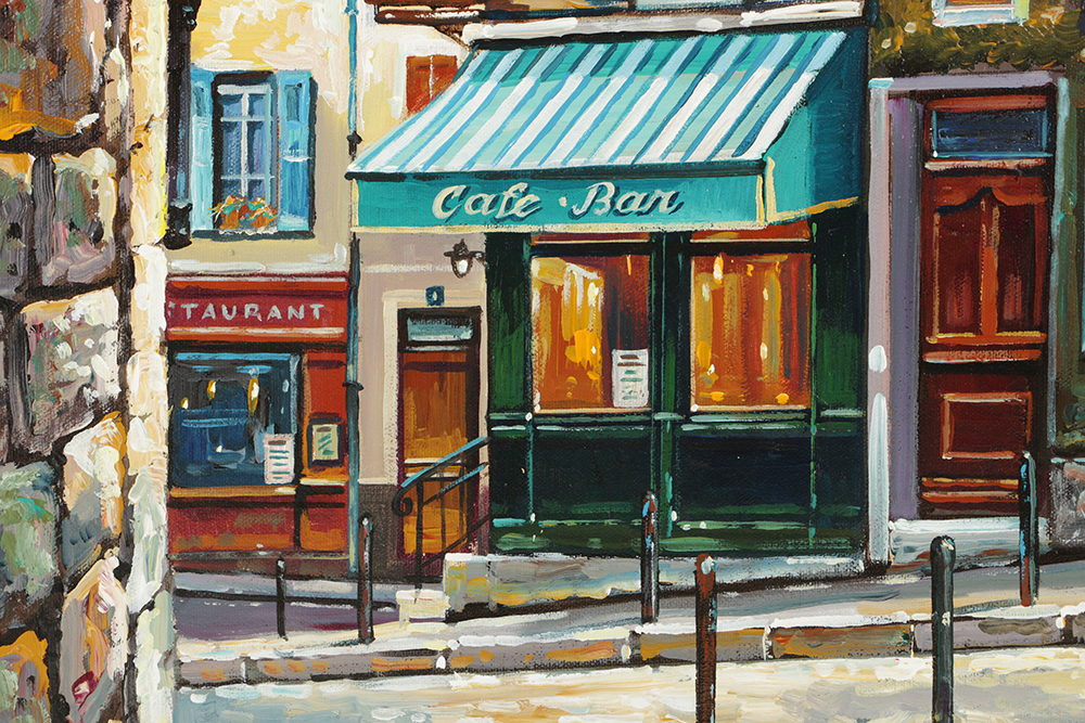 Yuri Dvornik Oil on Canvas of Street View through Archway