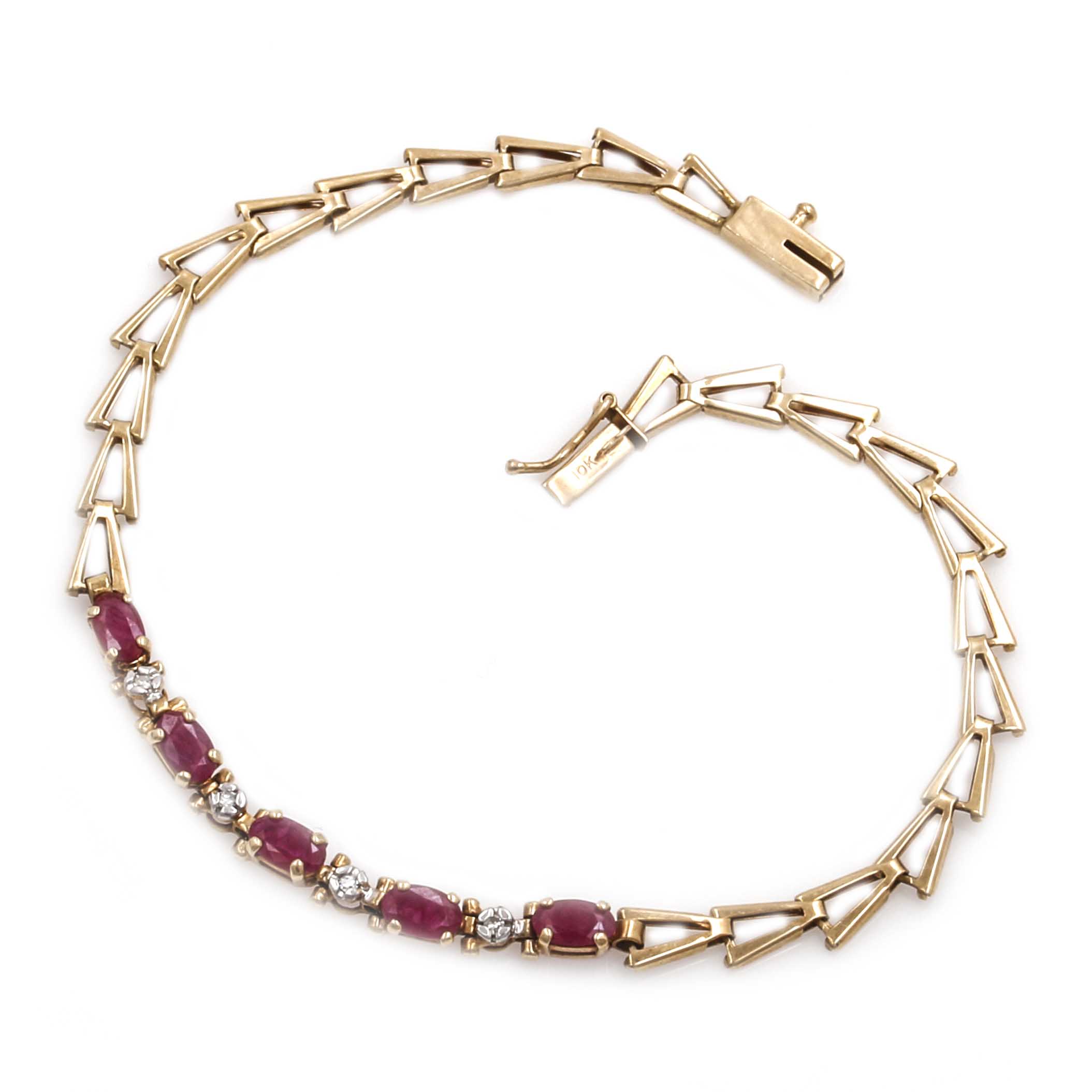 10K Yellow Gold Ruby and Diamond Bracelet