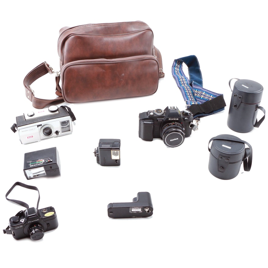 Vintage Cameras and Accessories Including Pentax Auto 110 Miniature SLR