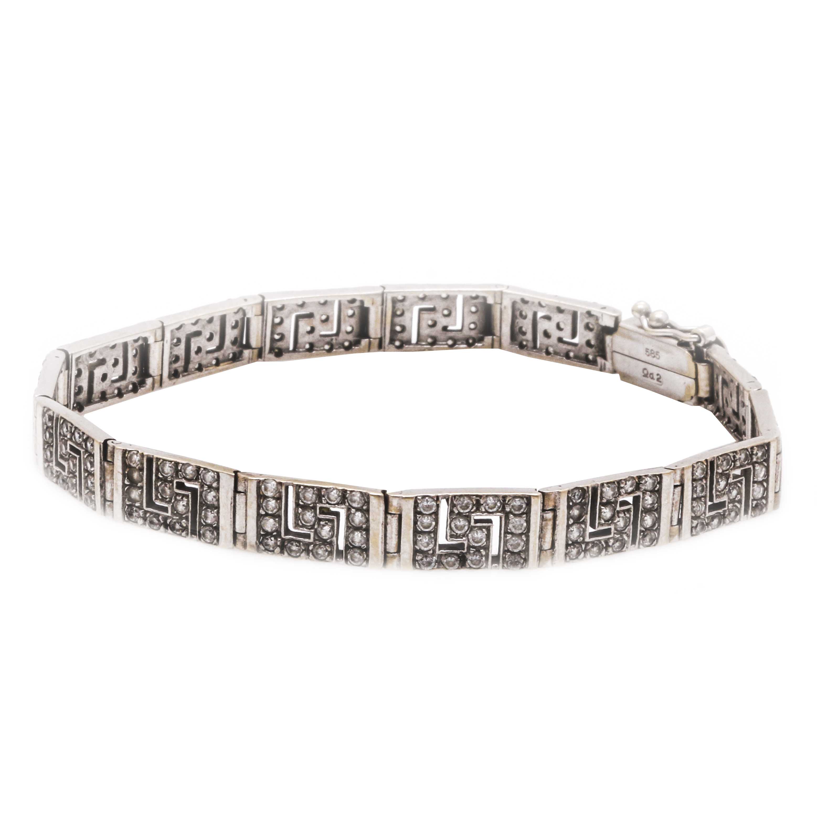 14K White Gold Cubic Zirconia Meander Bracelet