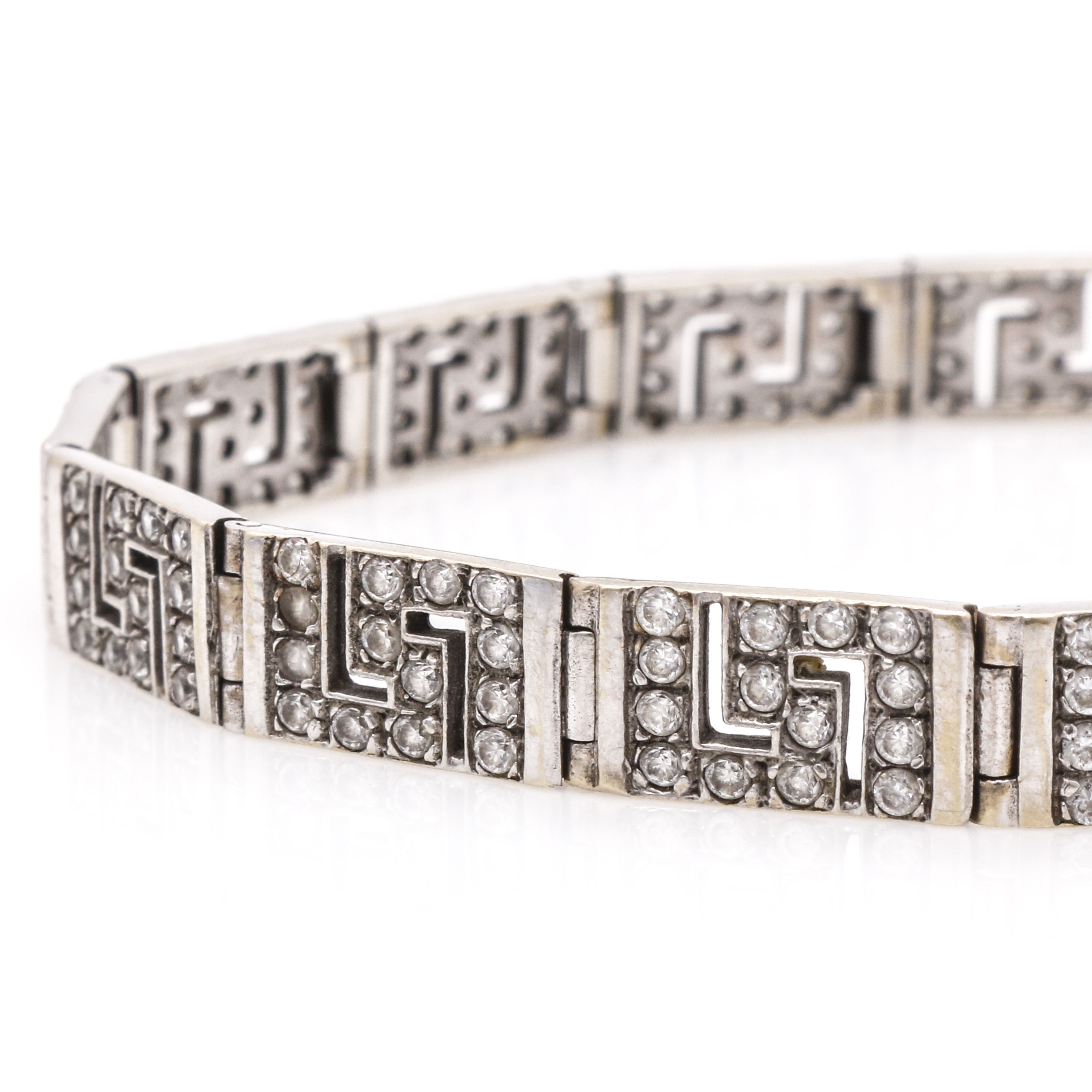 14K White Gold Cubic Zirconia Meander Bracelet