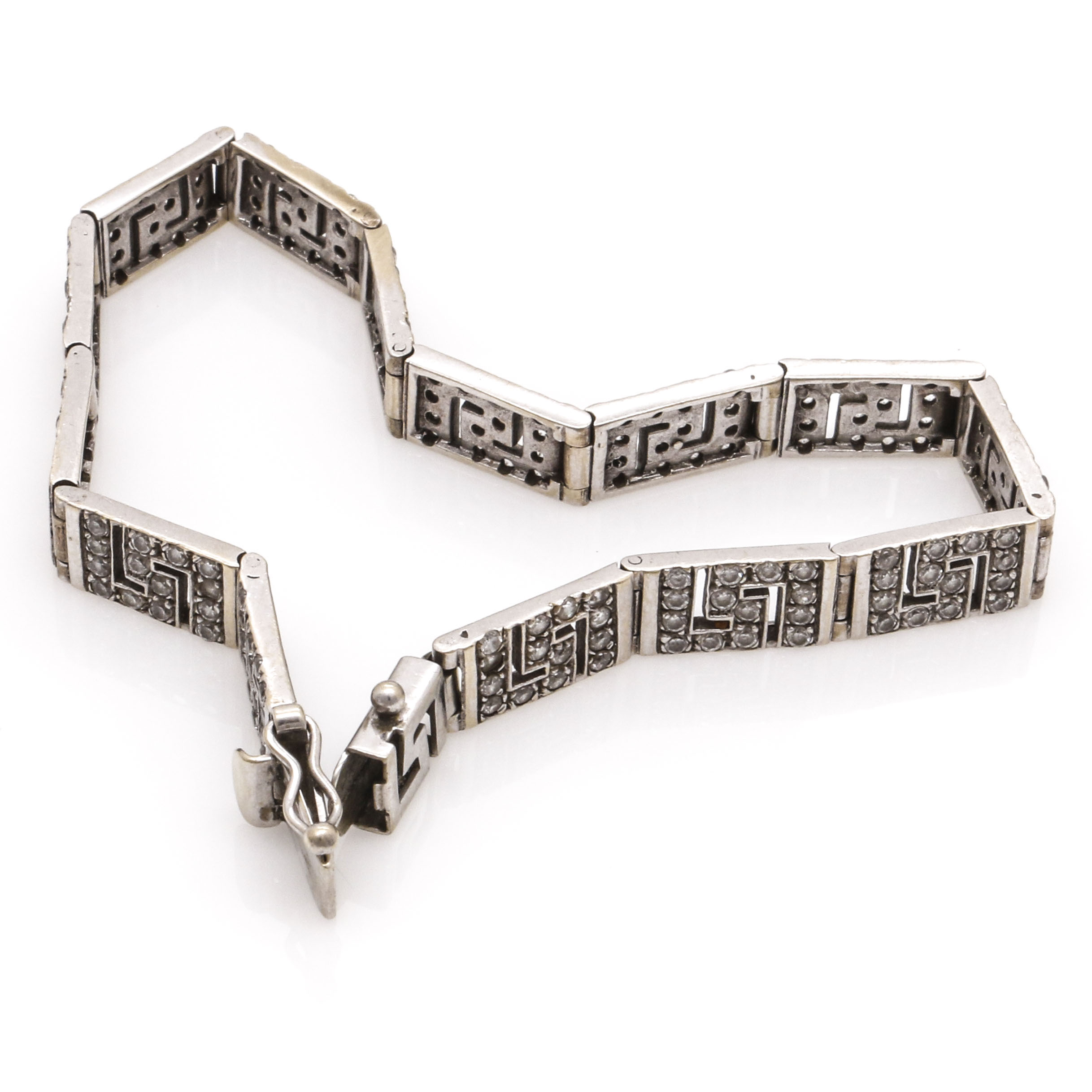 14K White Gold Cubic Zirconia Meander Bracelet