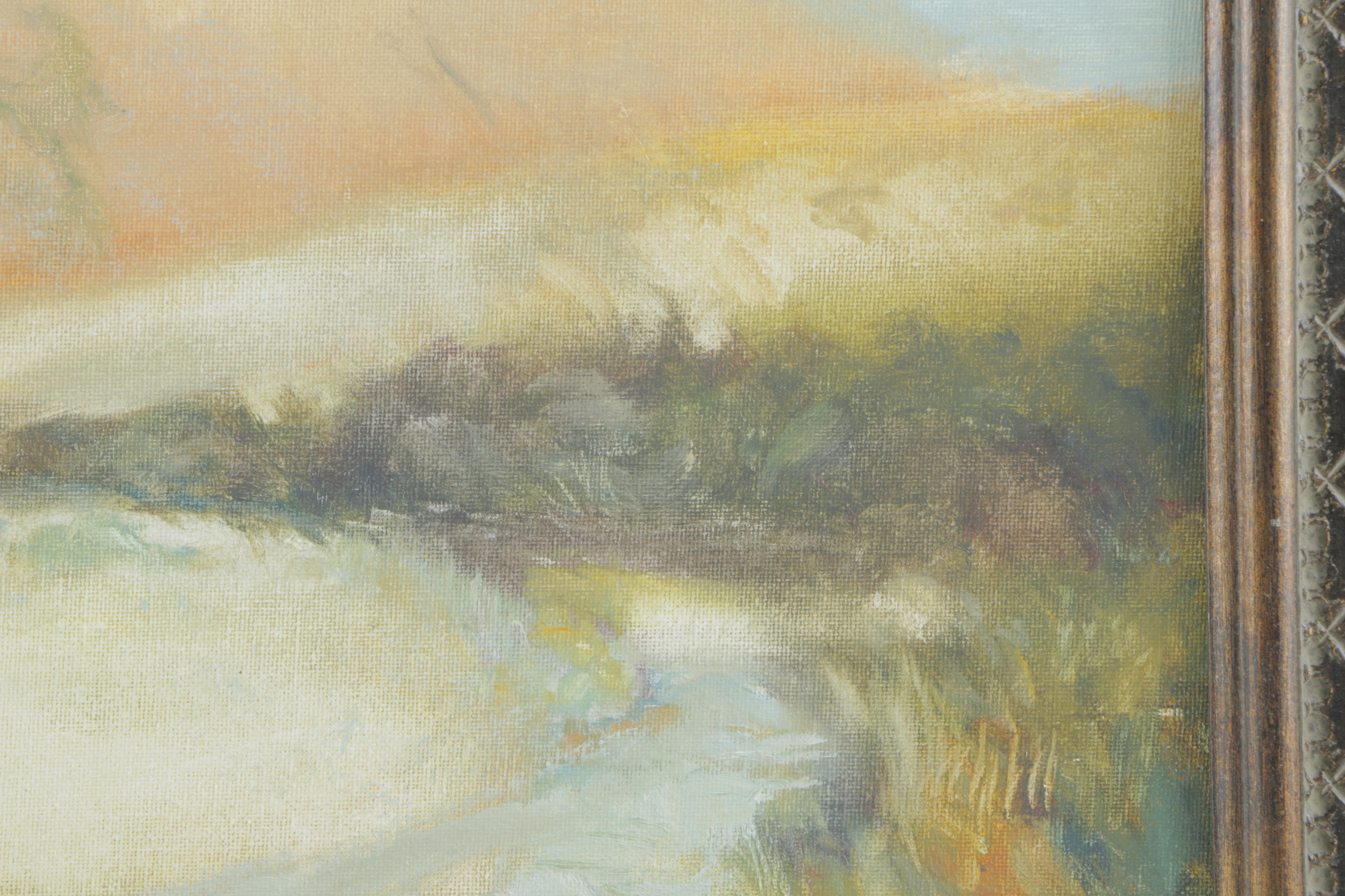 Susan Strong Oil Painting on Canvas Board "Stream with Yellow Haze"
