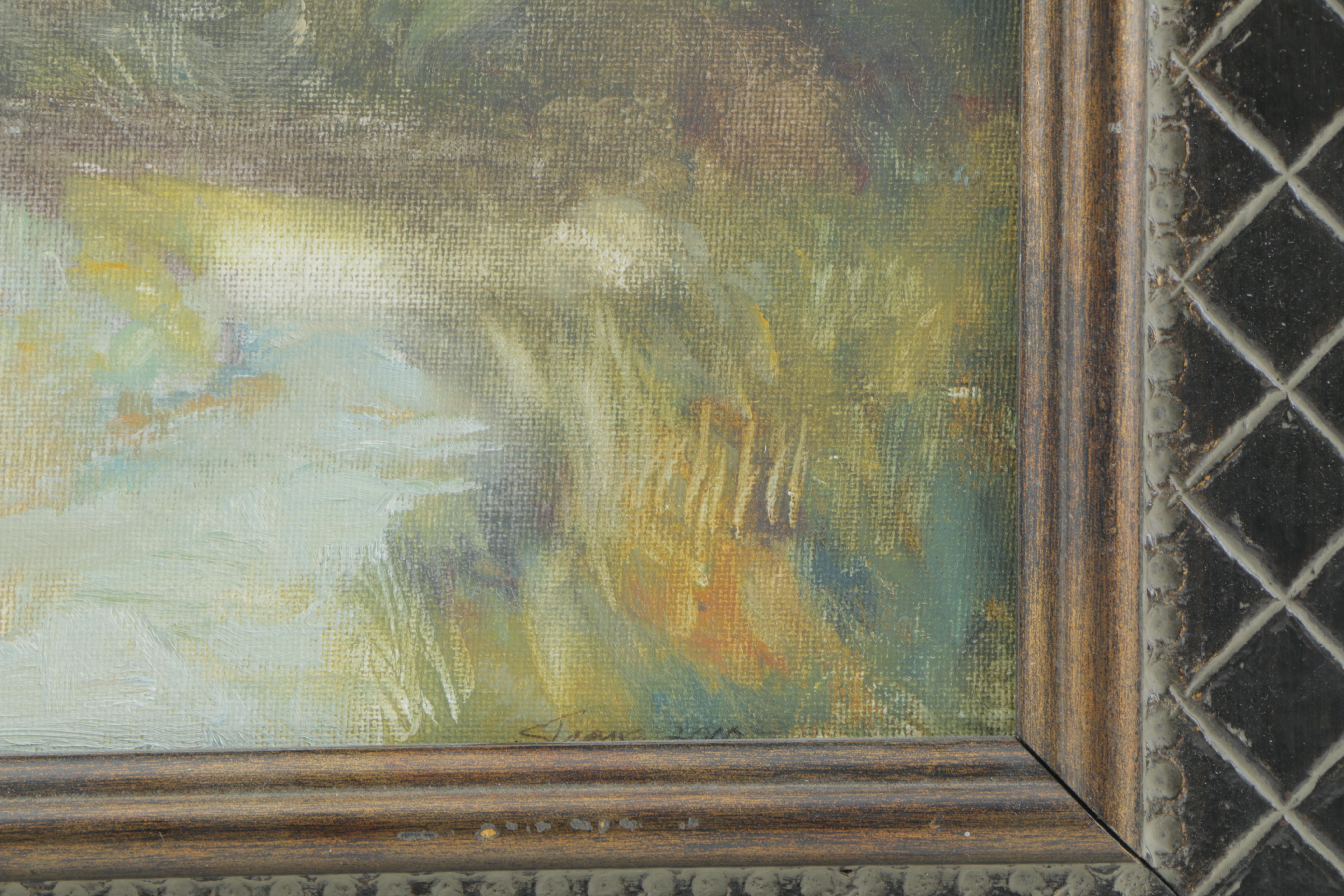 Susan Strong Oil Painting on Canvas Board "Stream with Yellow Haze"