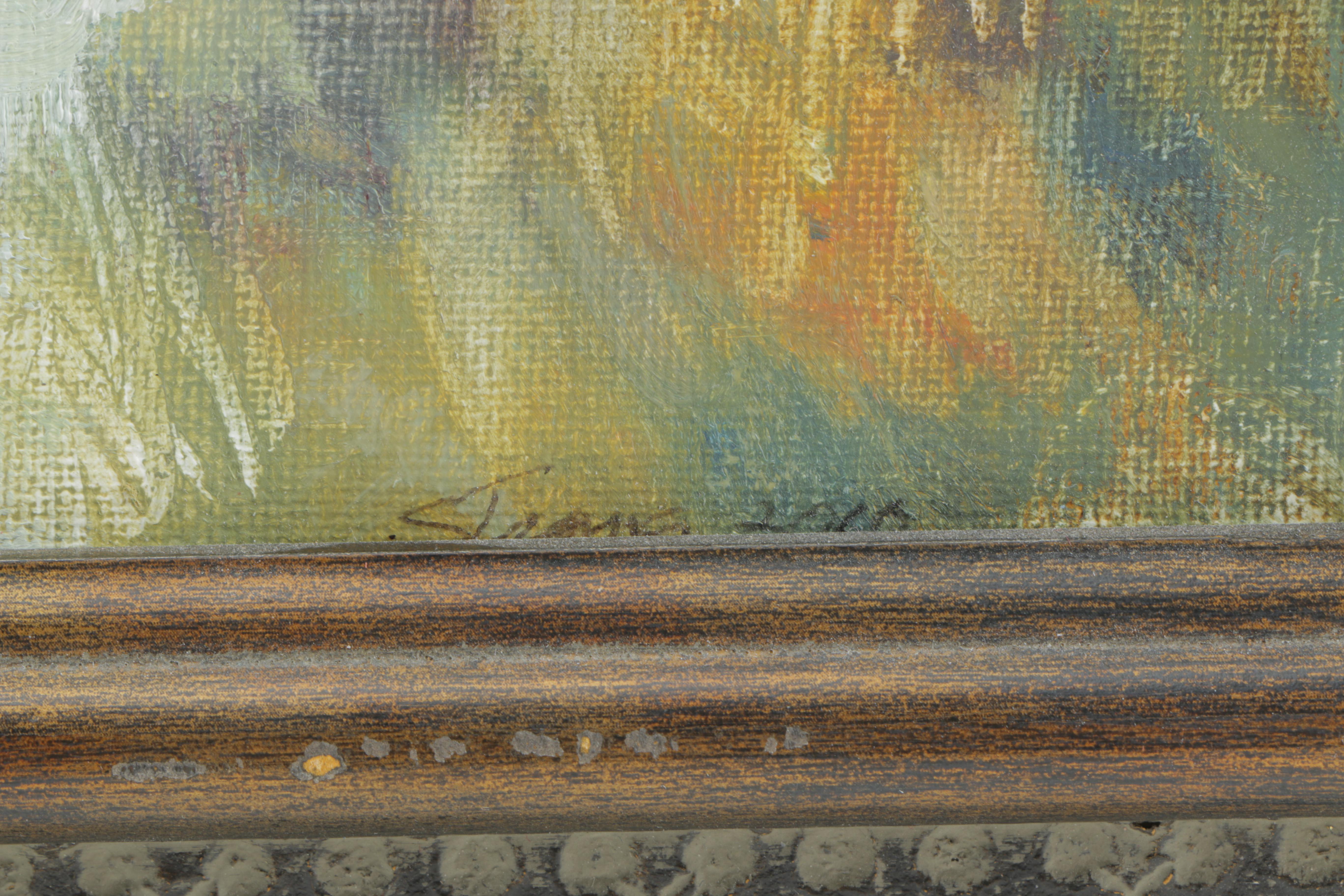 Susan Strong Oil Painting on Canvas Board "Stream with Yellow Haze"