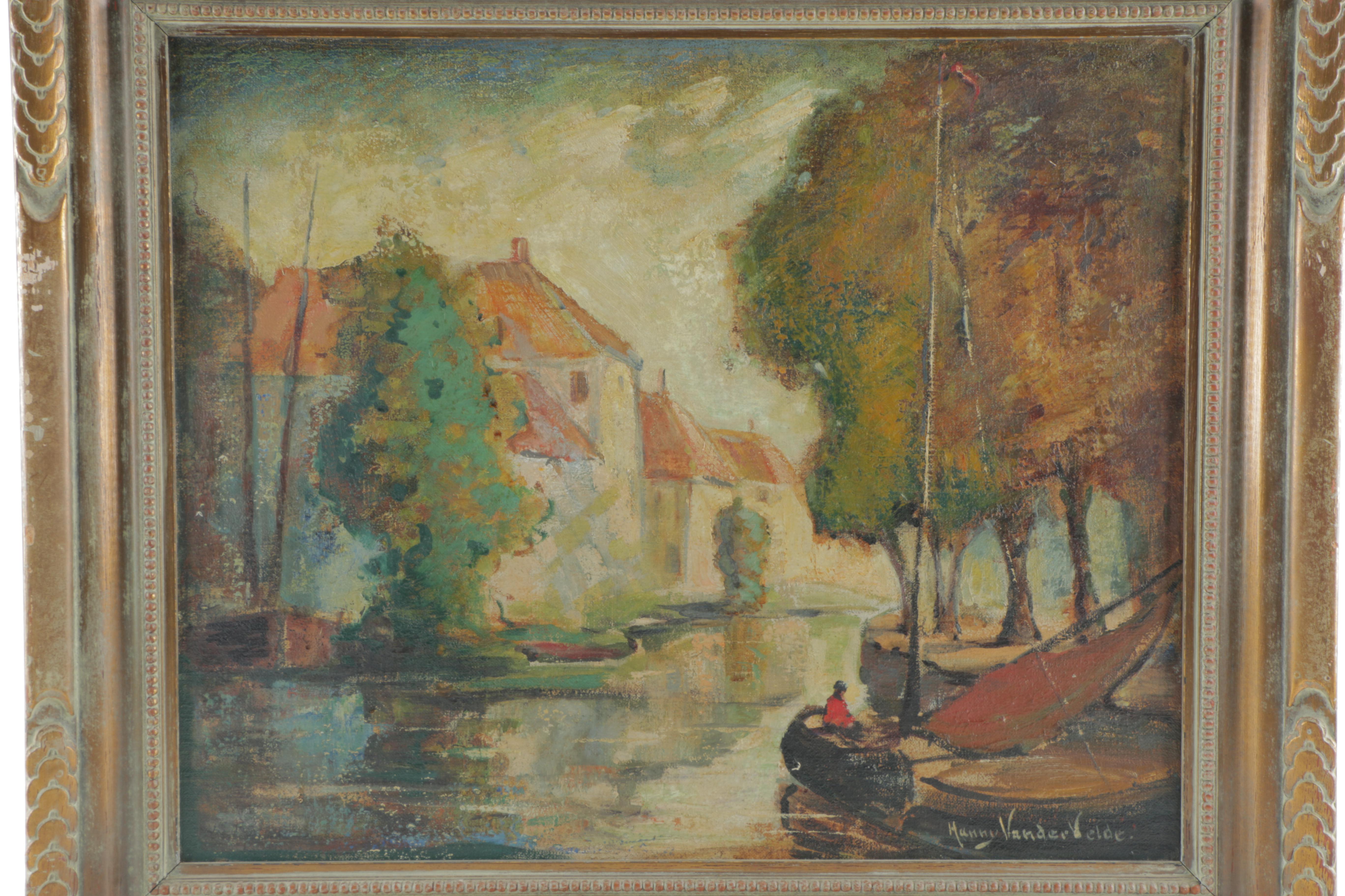 Hanny Van Der Velde Oil on Canvas "Dutch City with Canal"