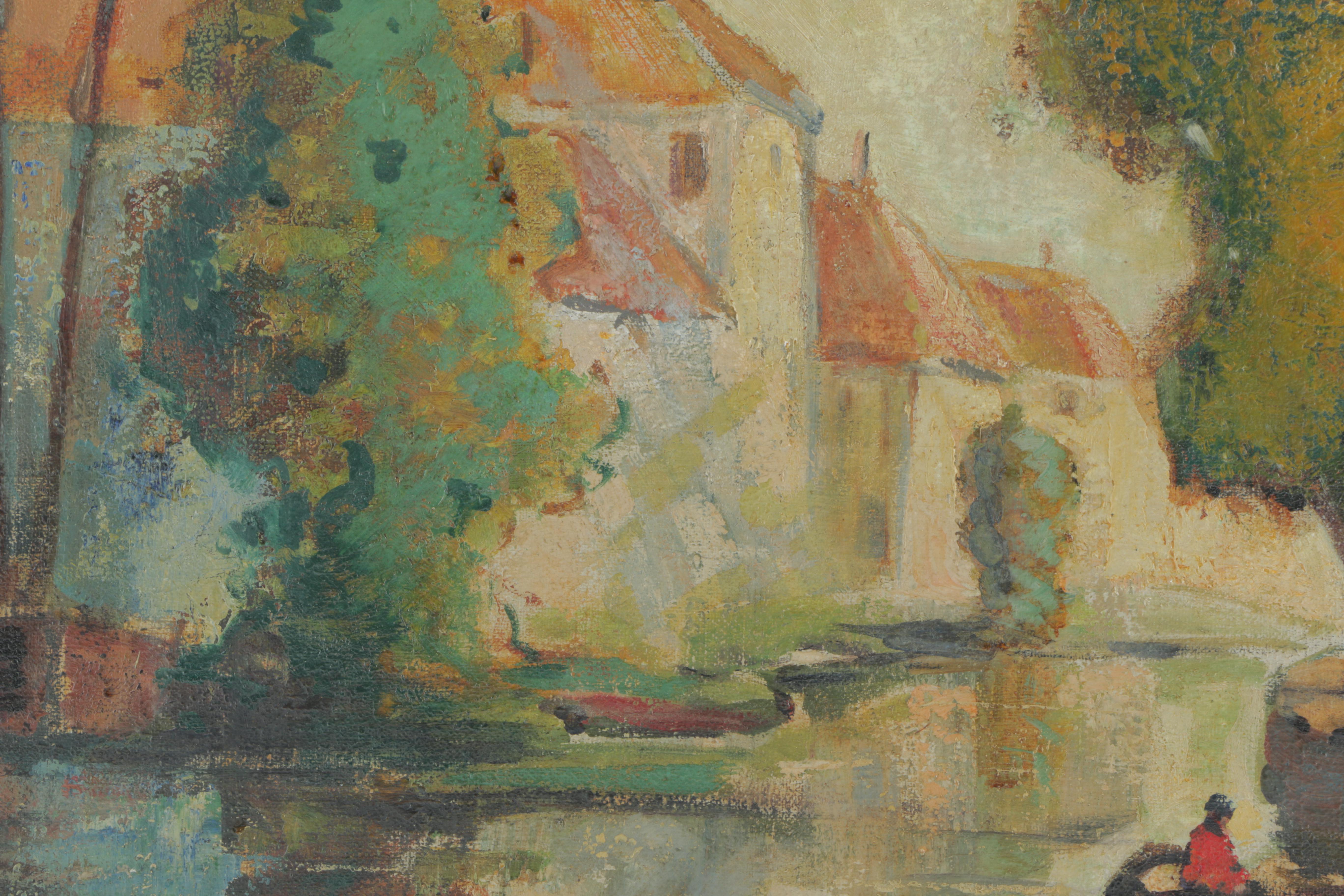 Hanny Van Der Velde Oil on Canvas "Dutch City with Canal"