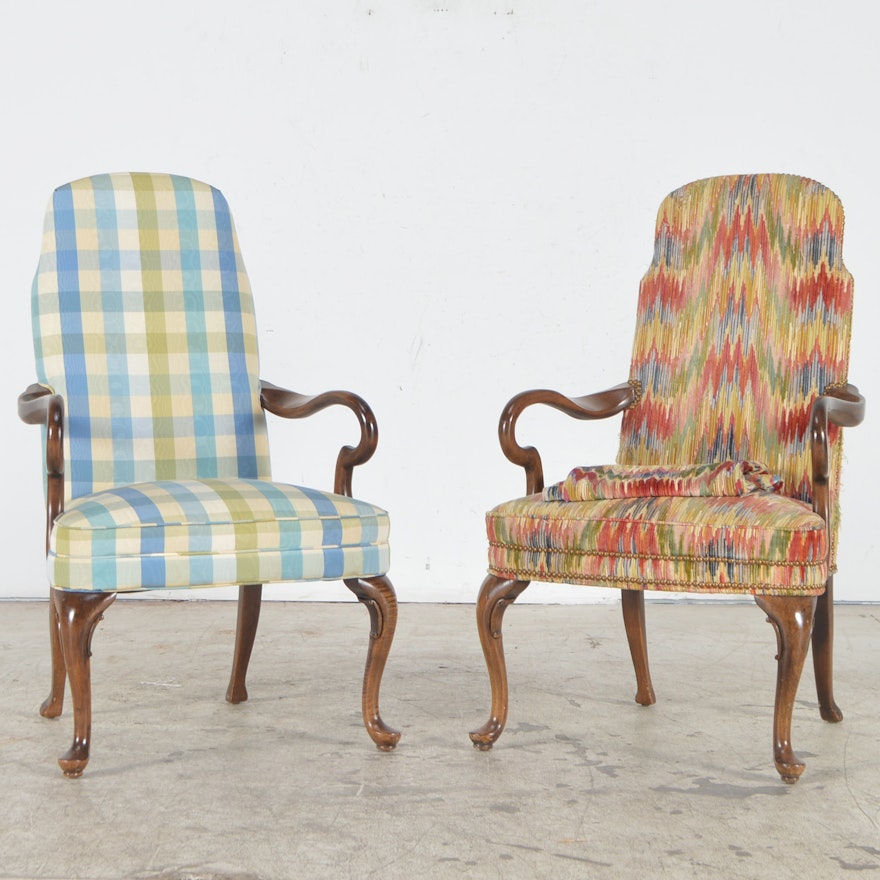 Queen Anne Style Upholstered Armchairs