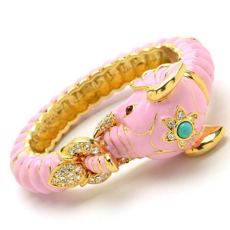 Kenneth Jay Lane Designer Pink Enameled Elephant Hinge Bracelet
