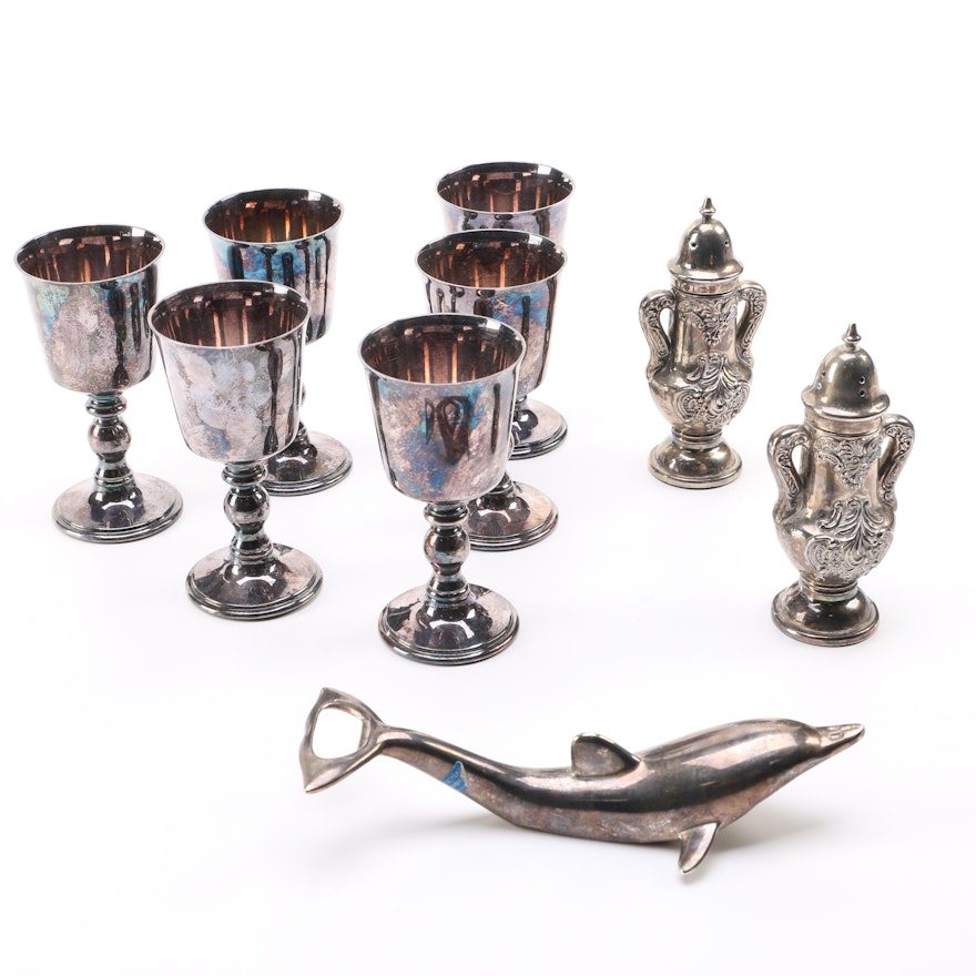 Silver Plated Tableware Including a Dolphin Bottle Opener