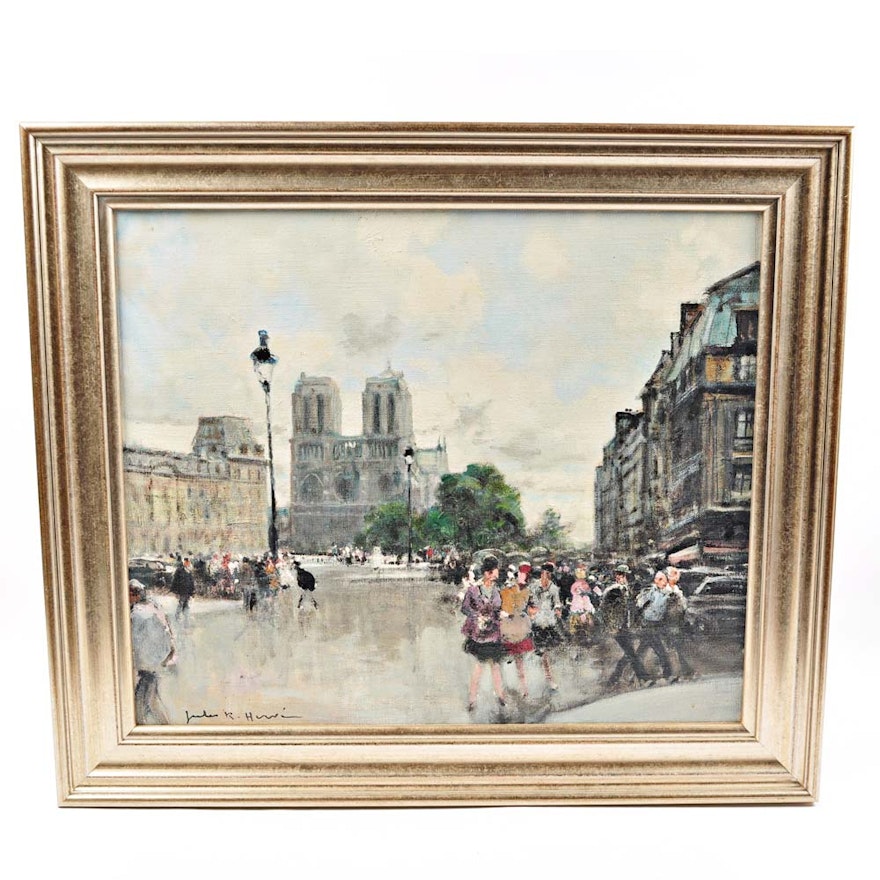 Jules René Hervé Original Oil on Canvas "Paris by Notre Dame"