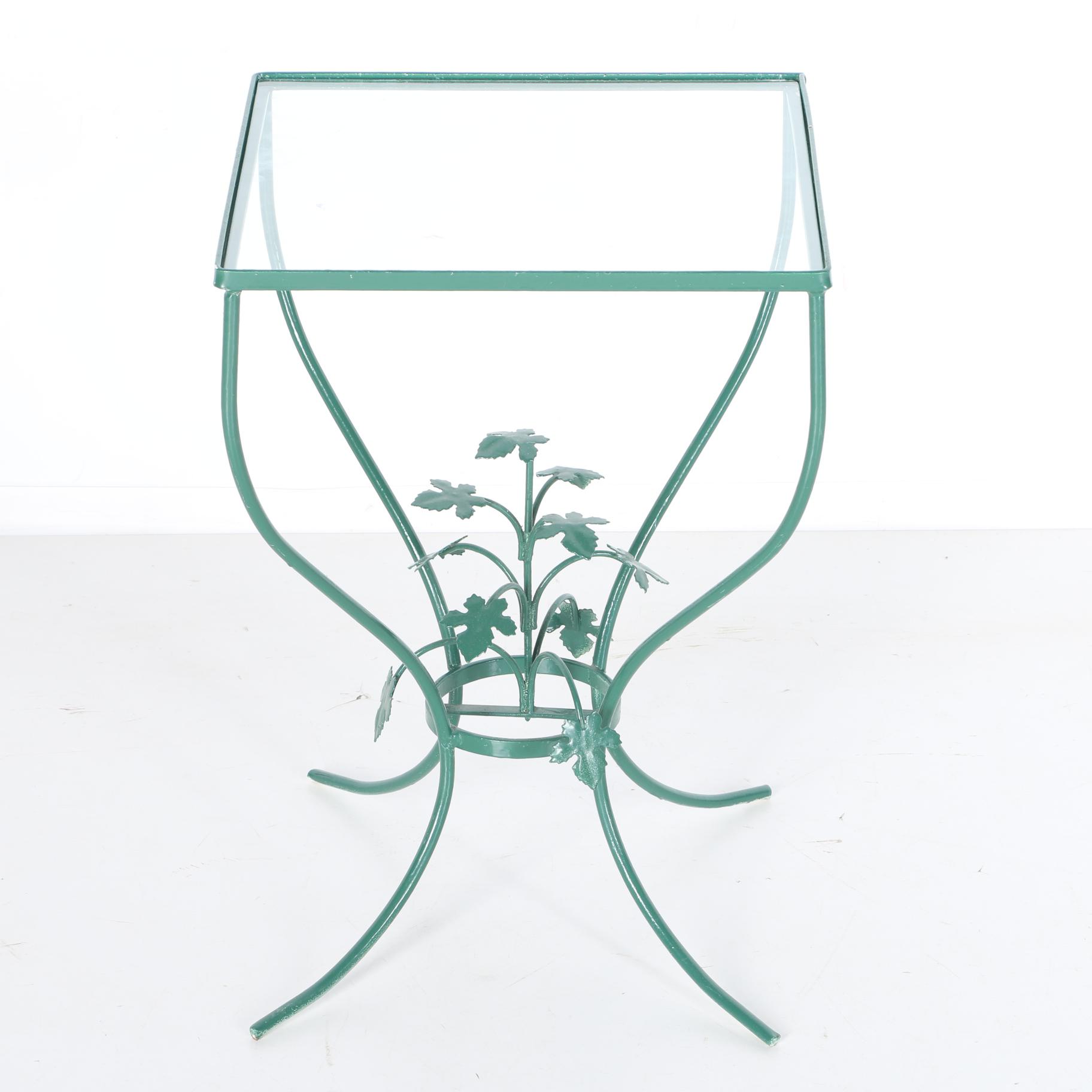 Green Painted Glass Top Patio Table