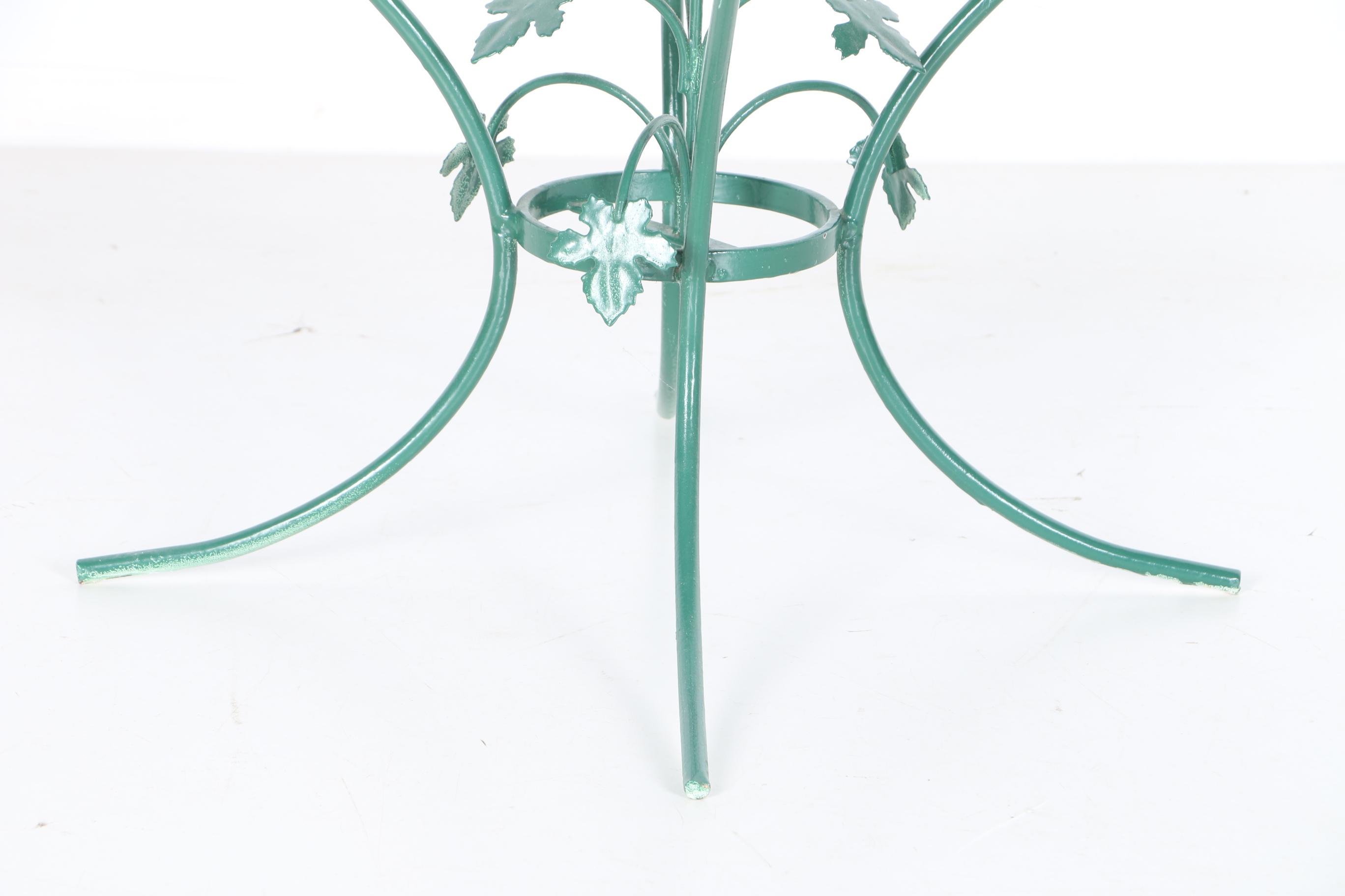 Green Painted Glass Top Patio Table