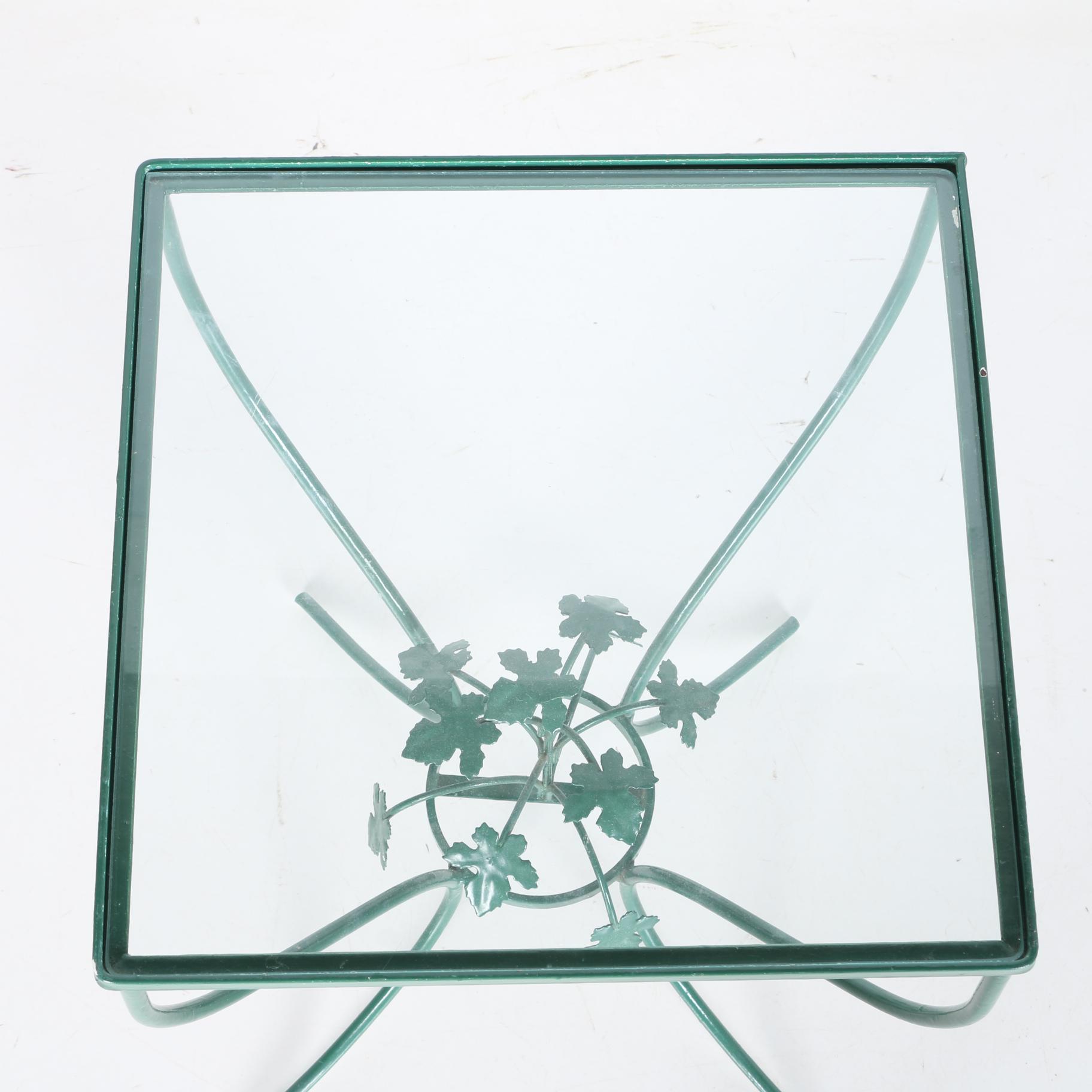 Green Painted Glass Top Patio Table