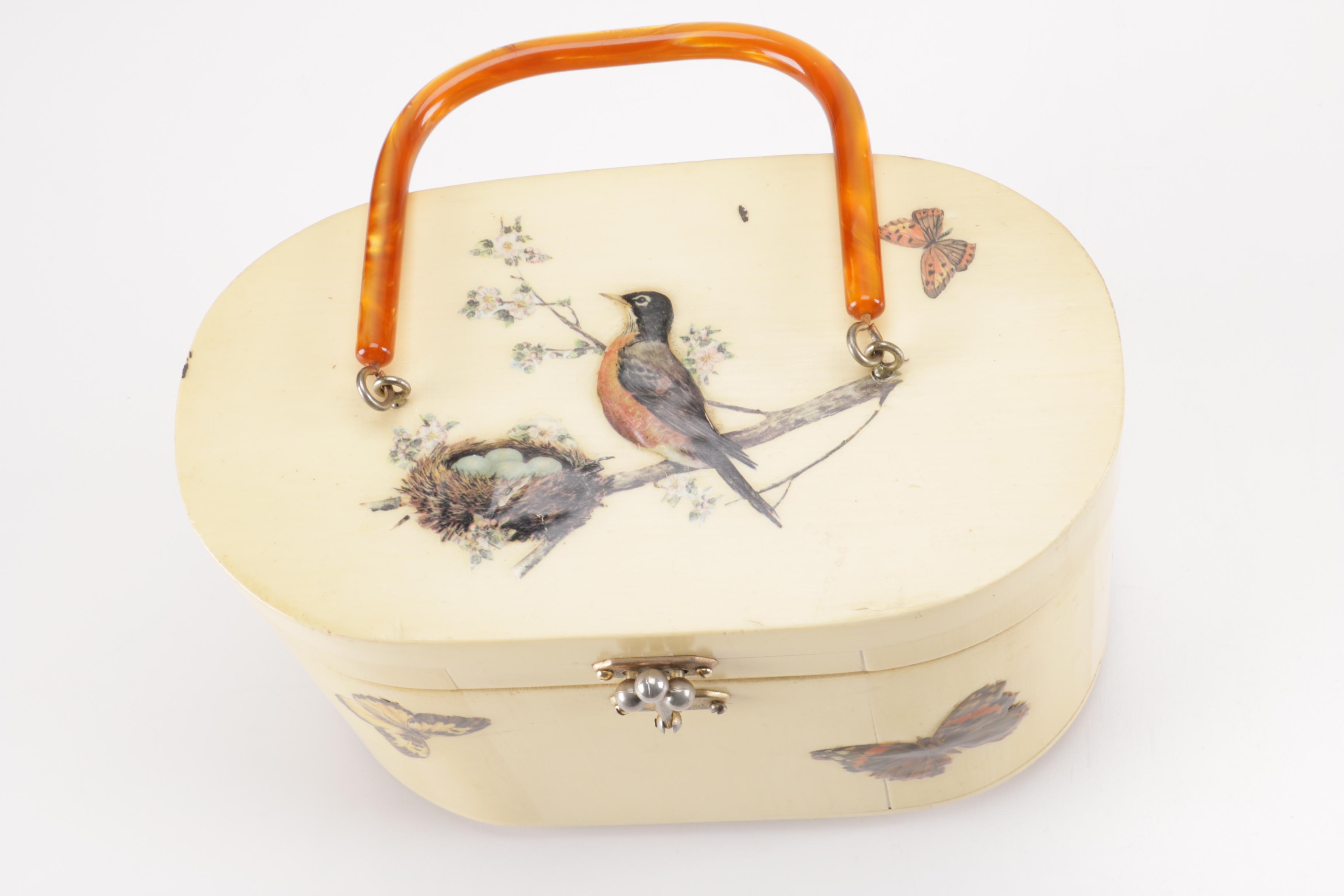 Wooden Butterfly and Robin Purse