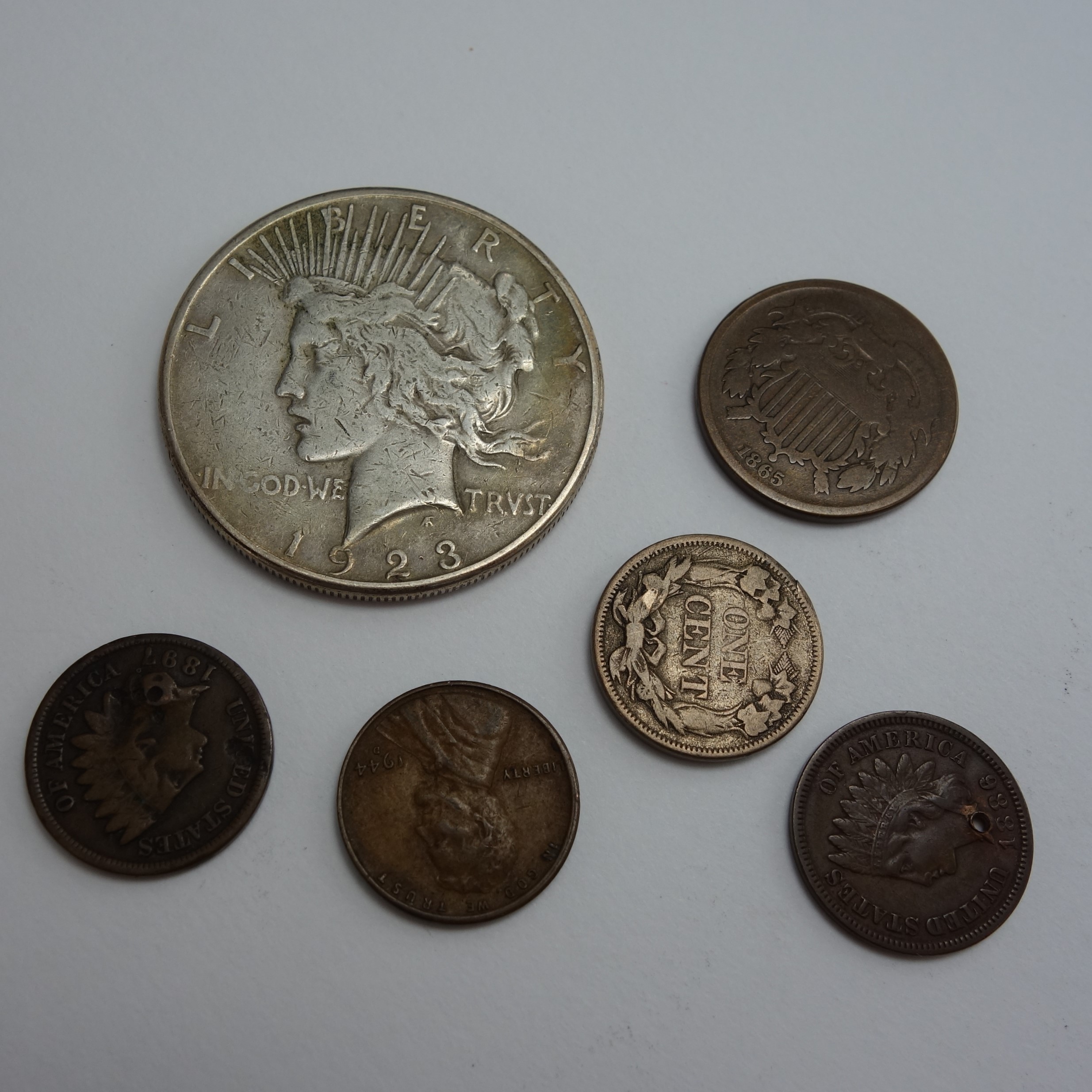 1923-S Peace Dollar, Flying Eagle and Indian Head Pennies