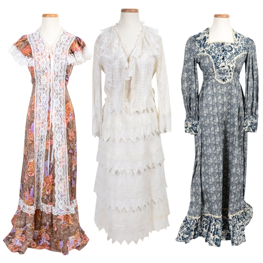 Pair of Vintage Prairie Dresses and a Lace Dress