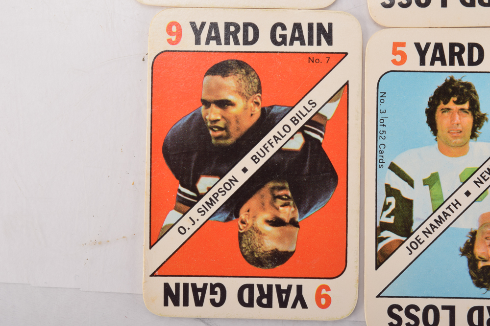 Vintage Topps Football Game Cards Featuring O.J. Simpson, Joe Namath, and Dick Butkus