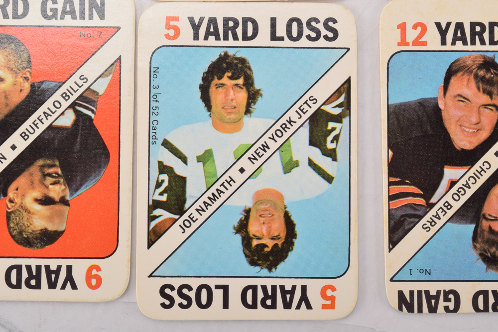 Vintage Topps Football Game Cards Featuring O.J. Simpson, Joe Namath, and Dick Butkus