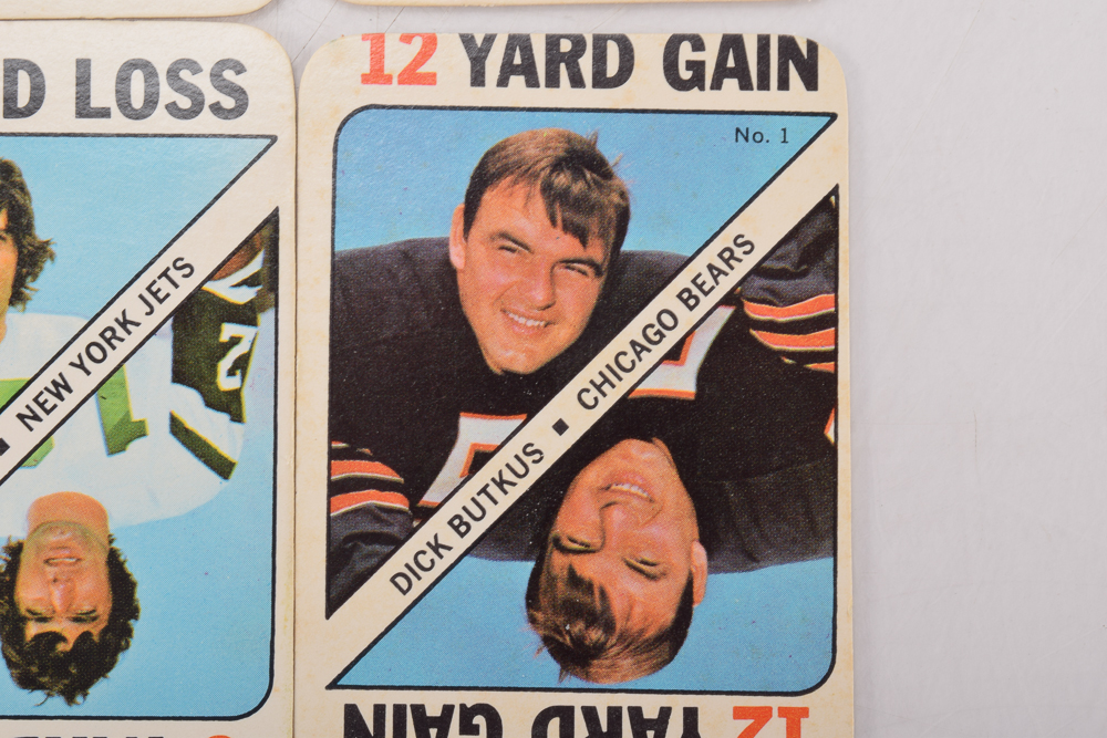 Vintage Topps Football Game Cards Featuring O.J. Simpson, Joe Namath, and Dick Butkus