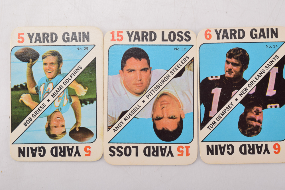 Vintage Topps Football Game Cards Featuring O.J. Simpson, Joe Namath, and Dick Butkus