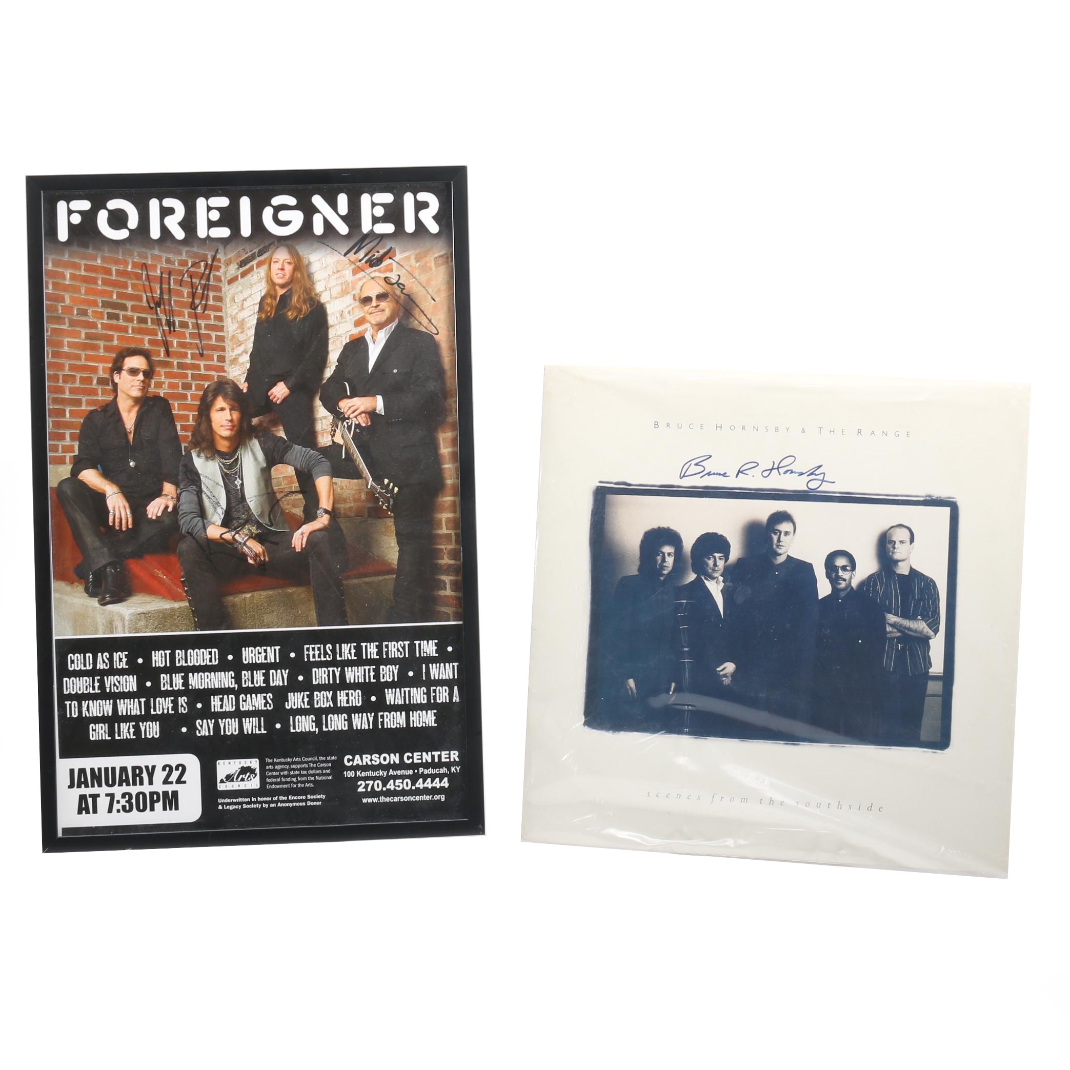 Signed Foreigner Poster and Bruce Hornsby Record
