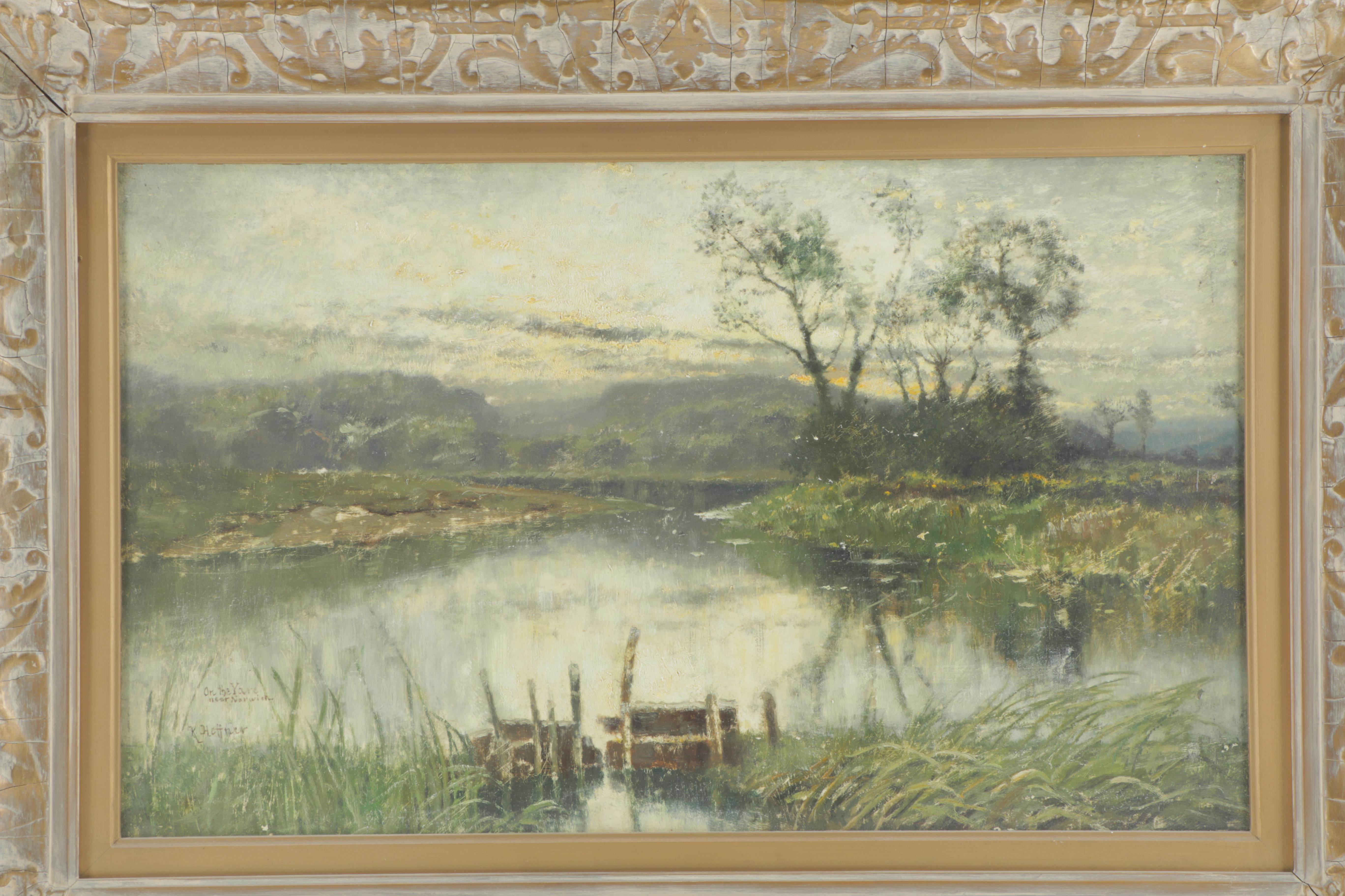 Karl Heffner Oil on Canvas Landscape "On the Yare Near Norwich"