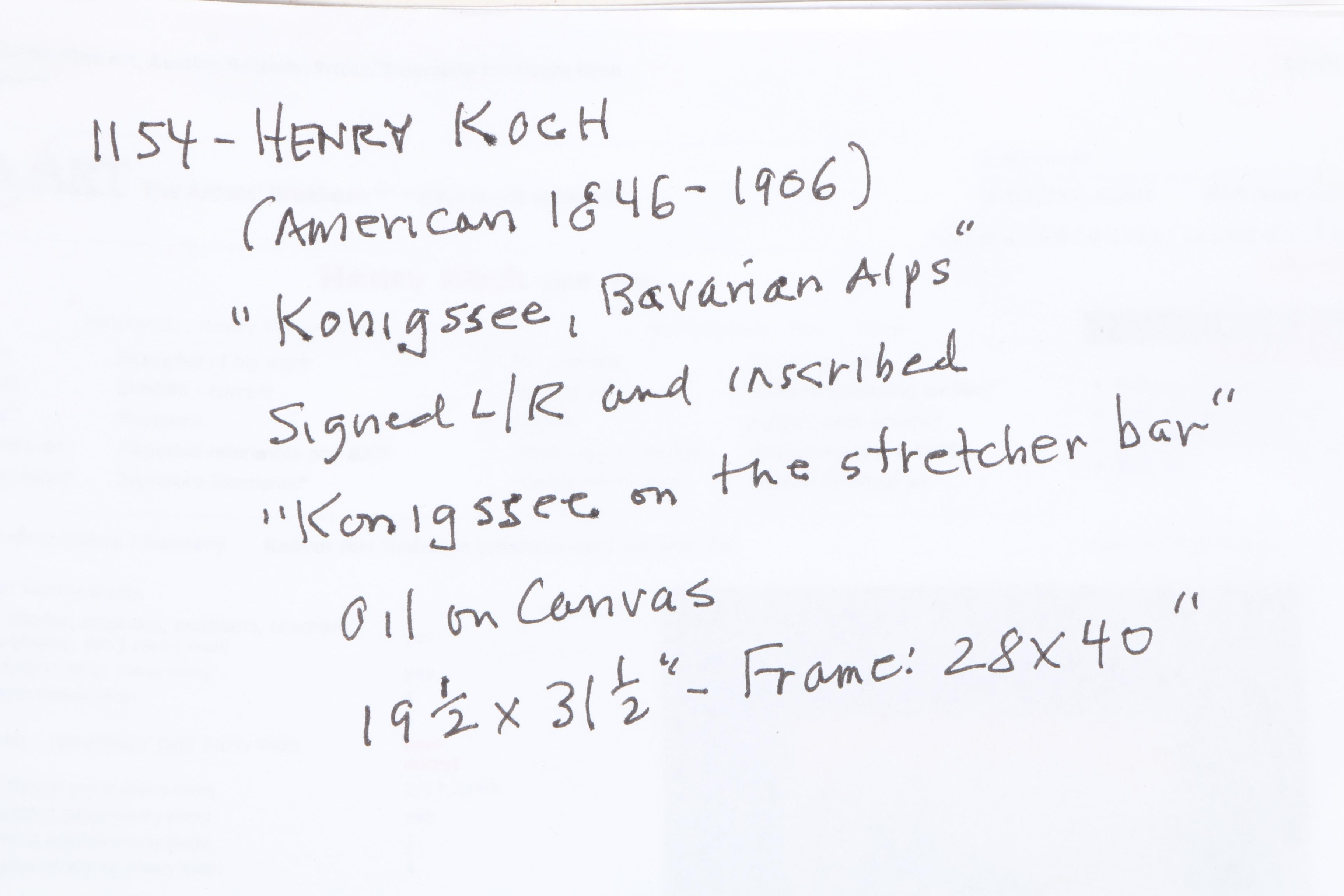 Henry Koch Oil On Canvas Landscape "Königssee, Bavarian Alps"