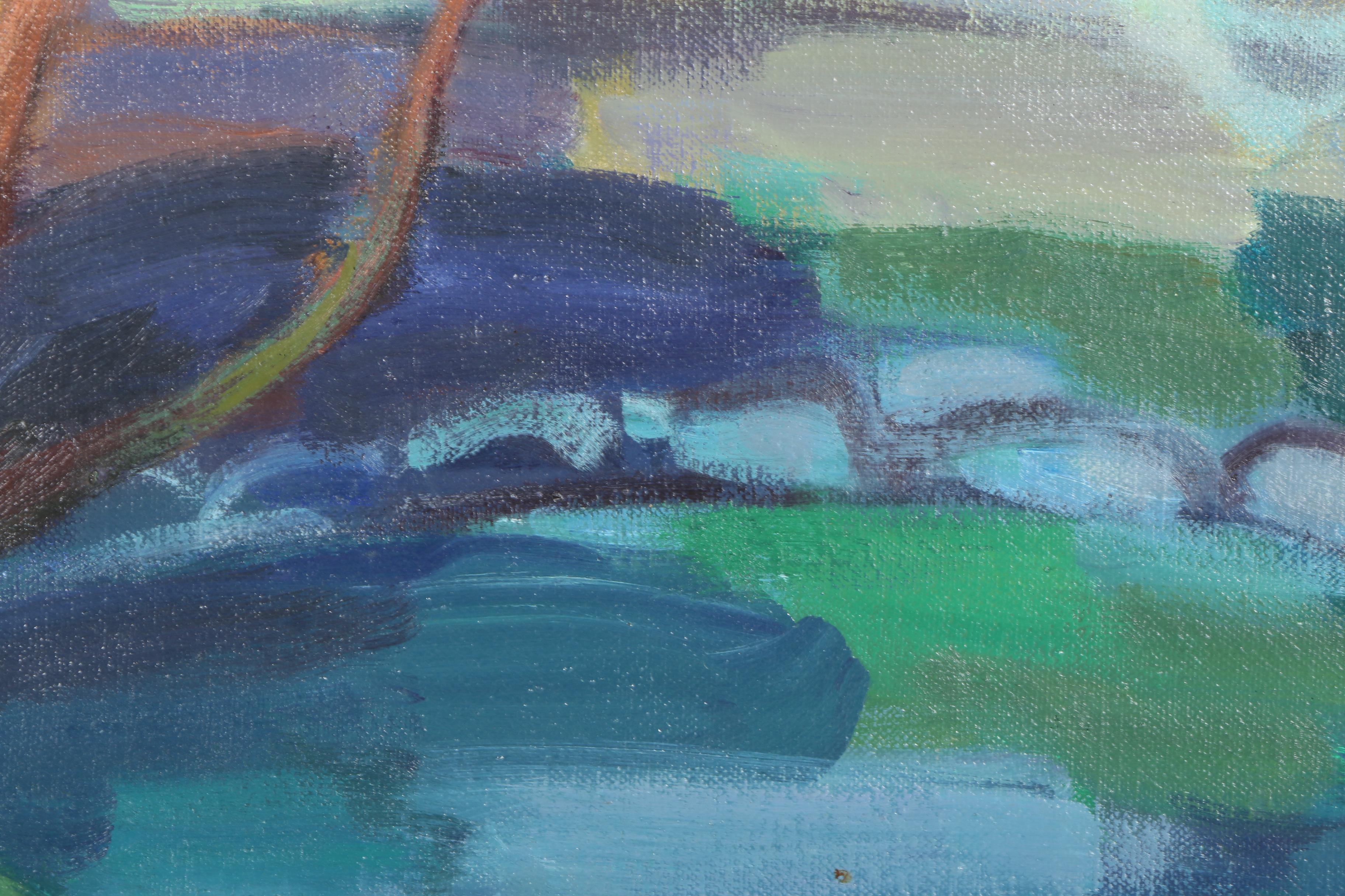 Harold Hout Oil on Canvas Abstract Landscape "The Bridge"