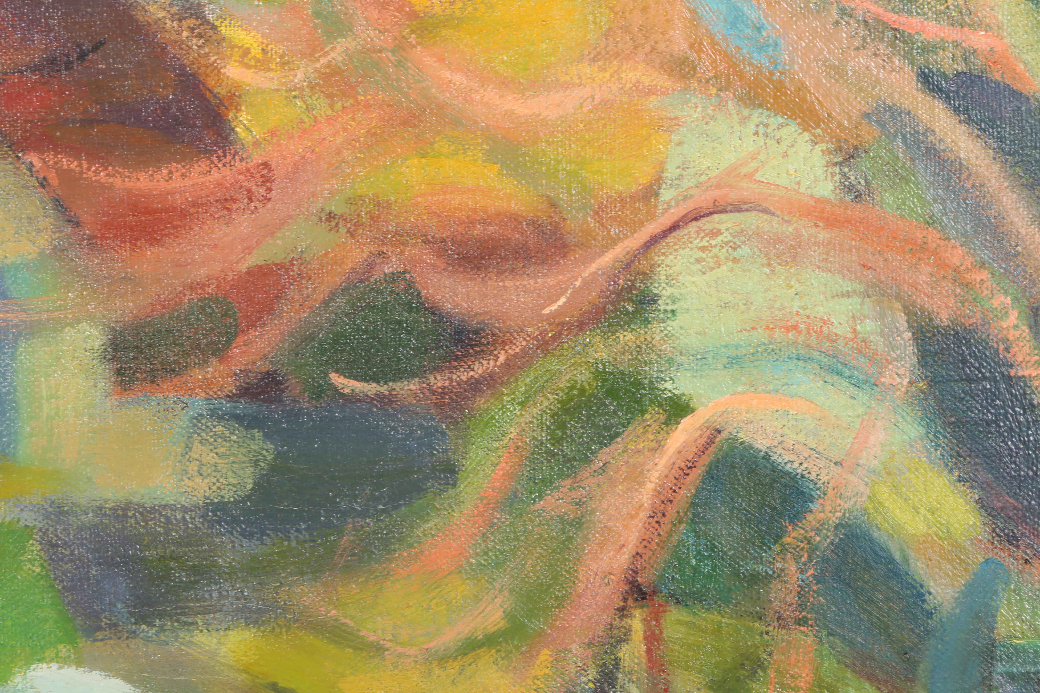 Harold Hout Oil on Canvas Abstract Landscape "The Bridge"