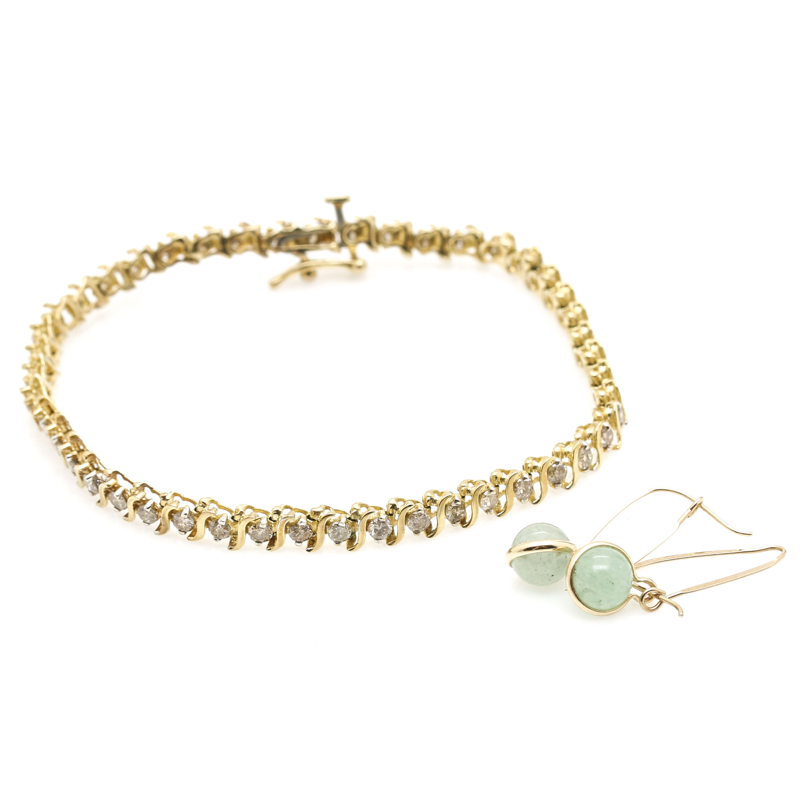 10K Yellow Gold Jewelry With 1.95 CTW Diamonds and Aventurine Quartz