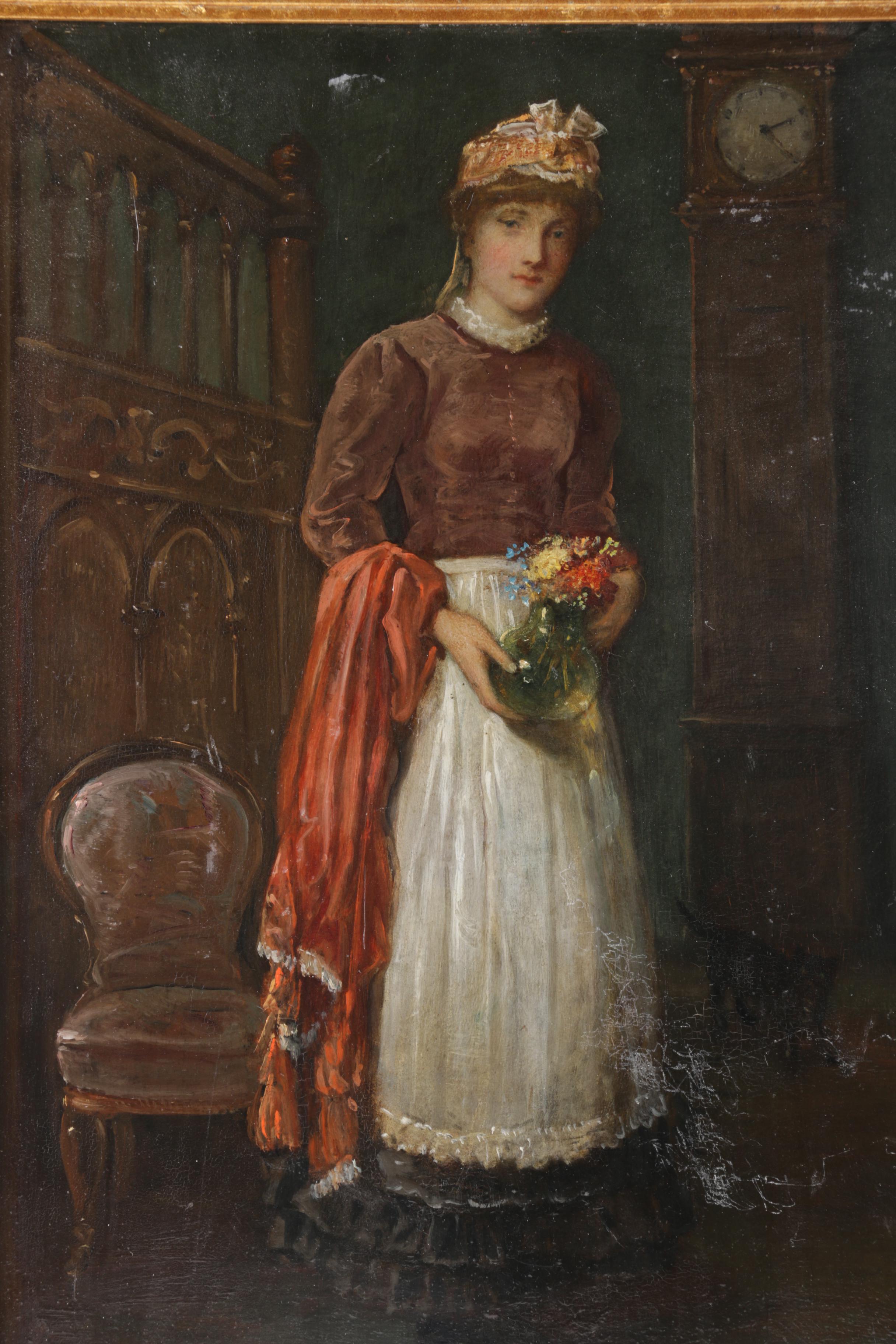 Attributed to Percy Thomas Oil Painting on Mahogany Panel "Fresh Flowers"