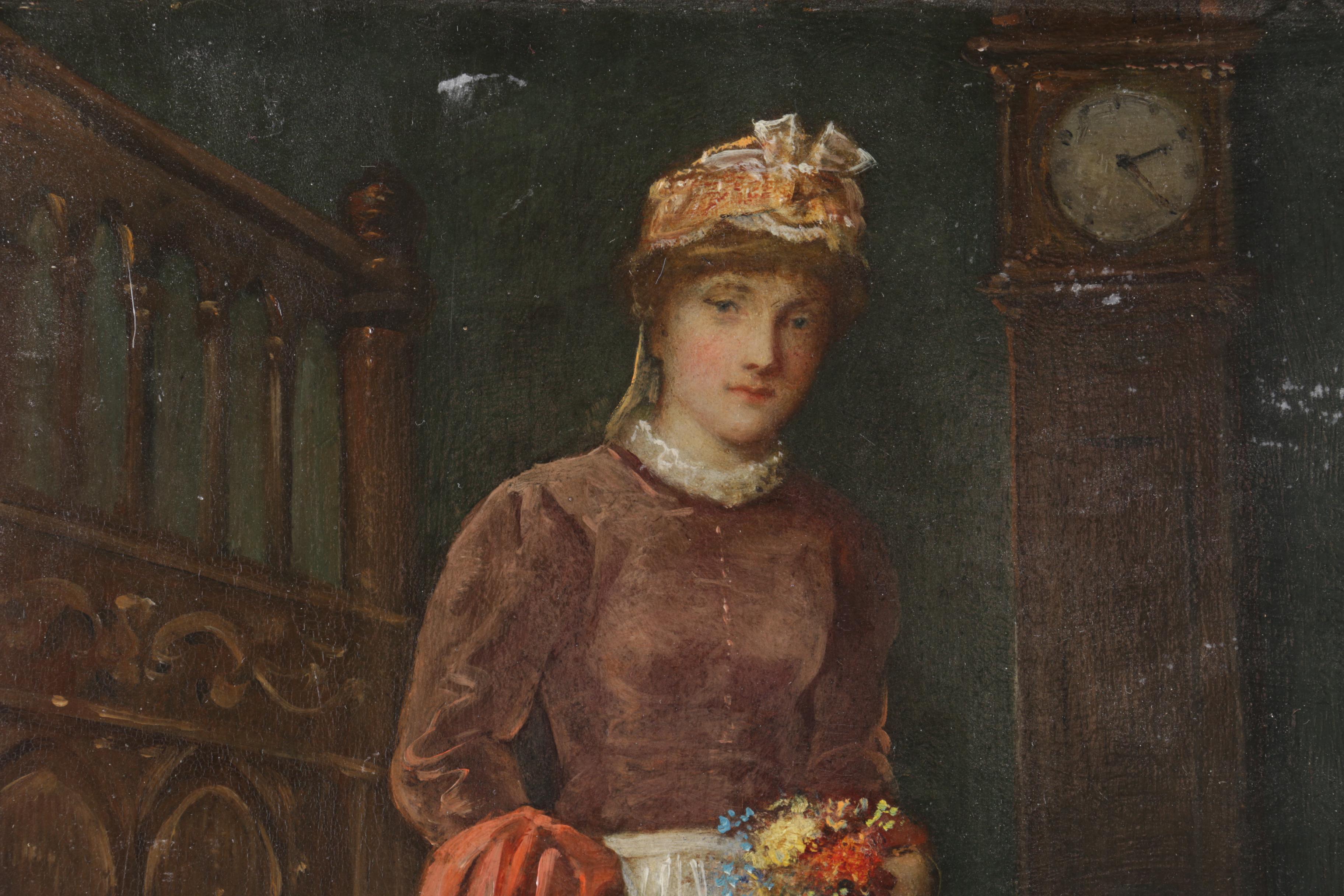 Attributed to Percy Thomas Oil Painting on Mahogany Panel "Fresh Flowers"