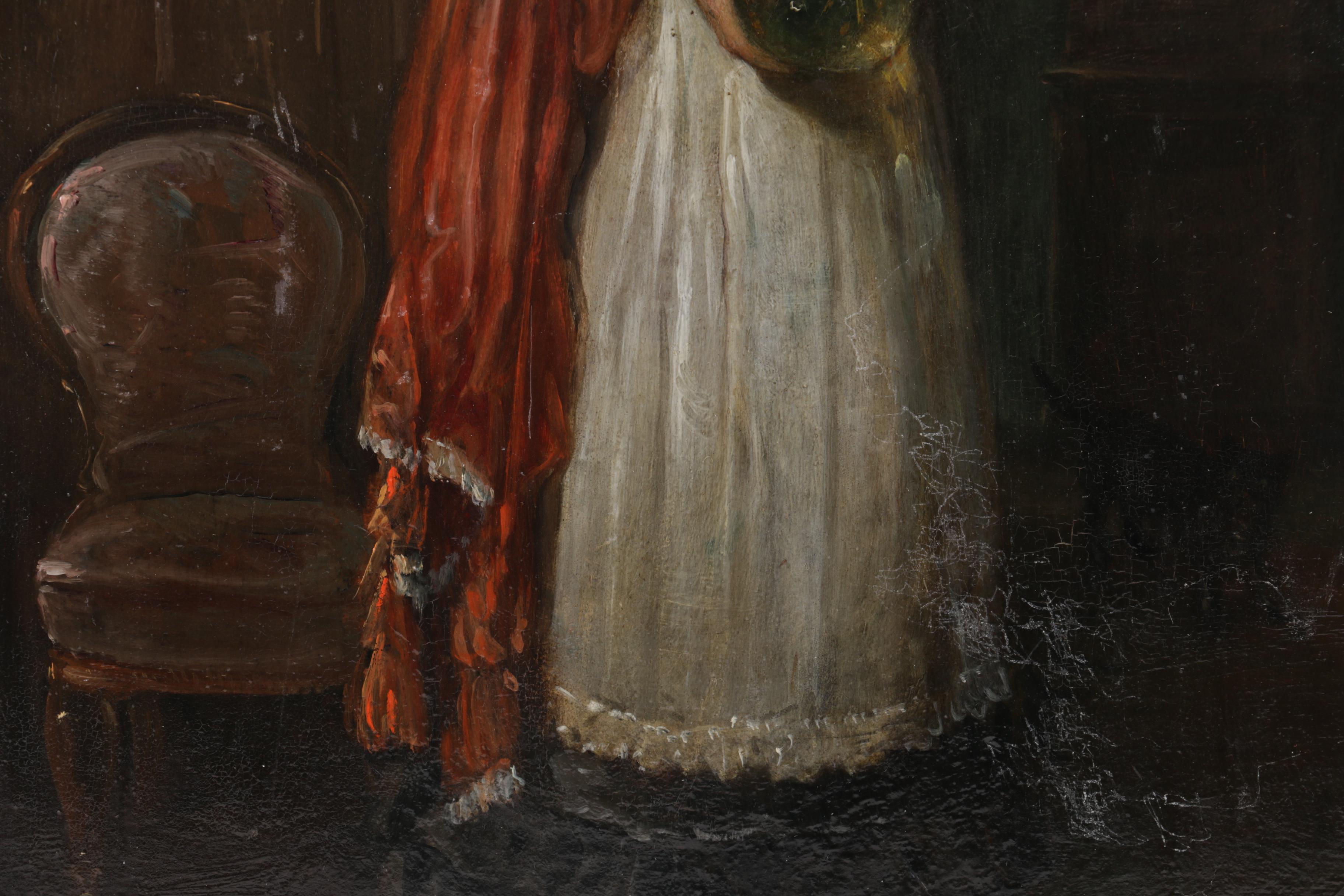 Attributed to Percy Thomas Oil Painting on Mahogany Panel "Fresh Flowers"