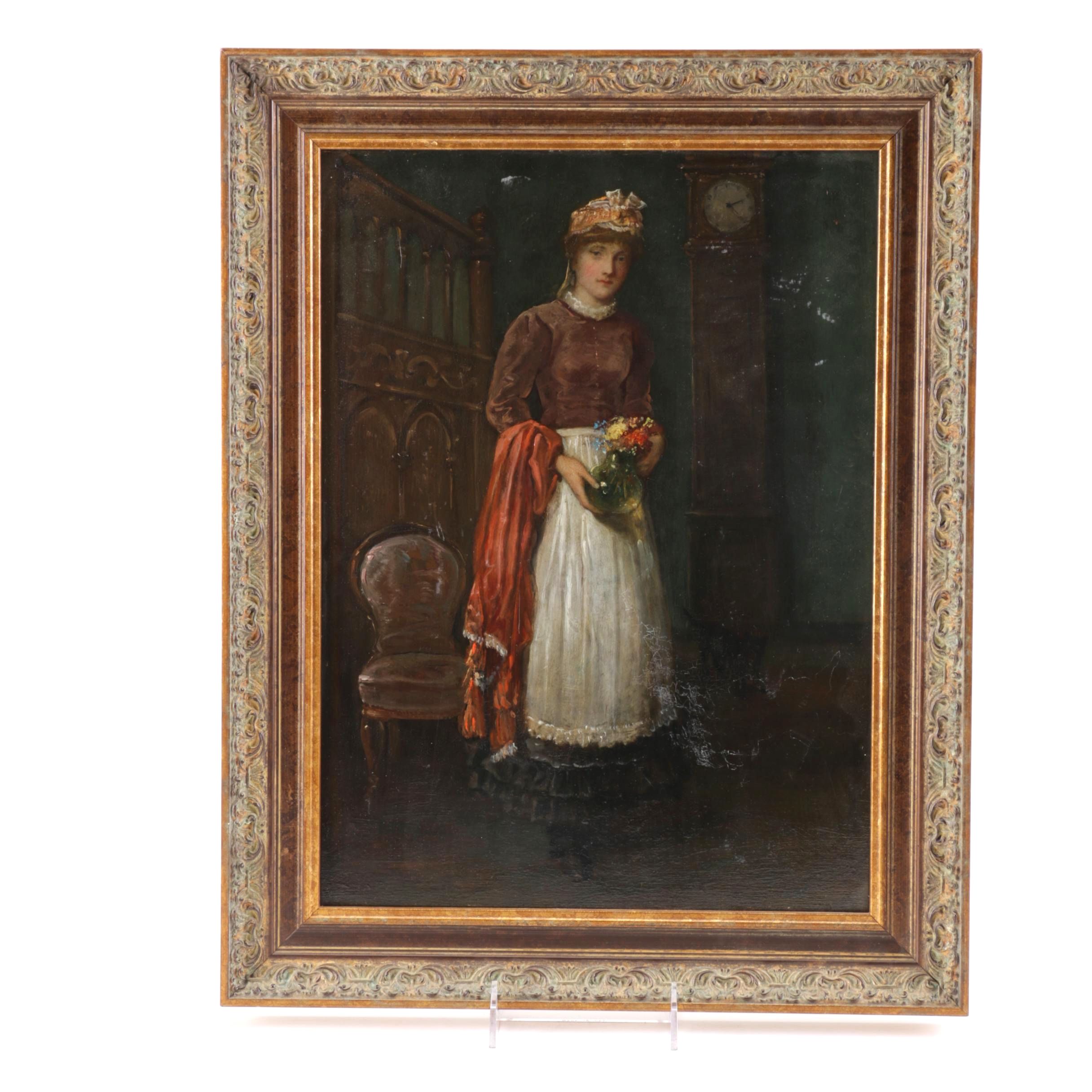 Attributed to Percy Thomas Oil Painting on Mahogany Panel "Fresh Flowers"