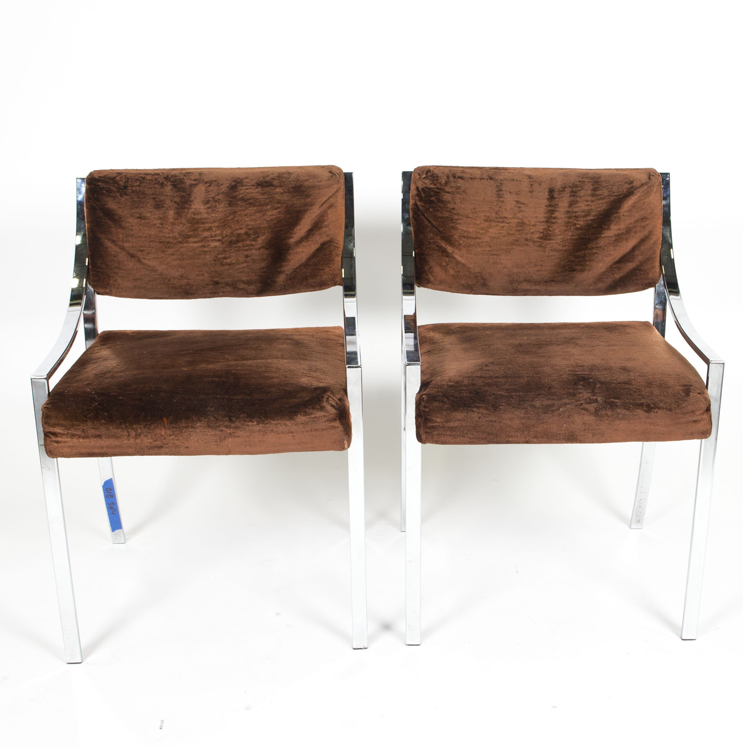 Chrome and Velour Lounge Chairs